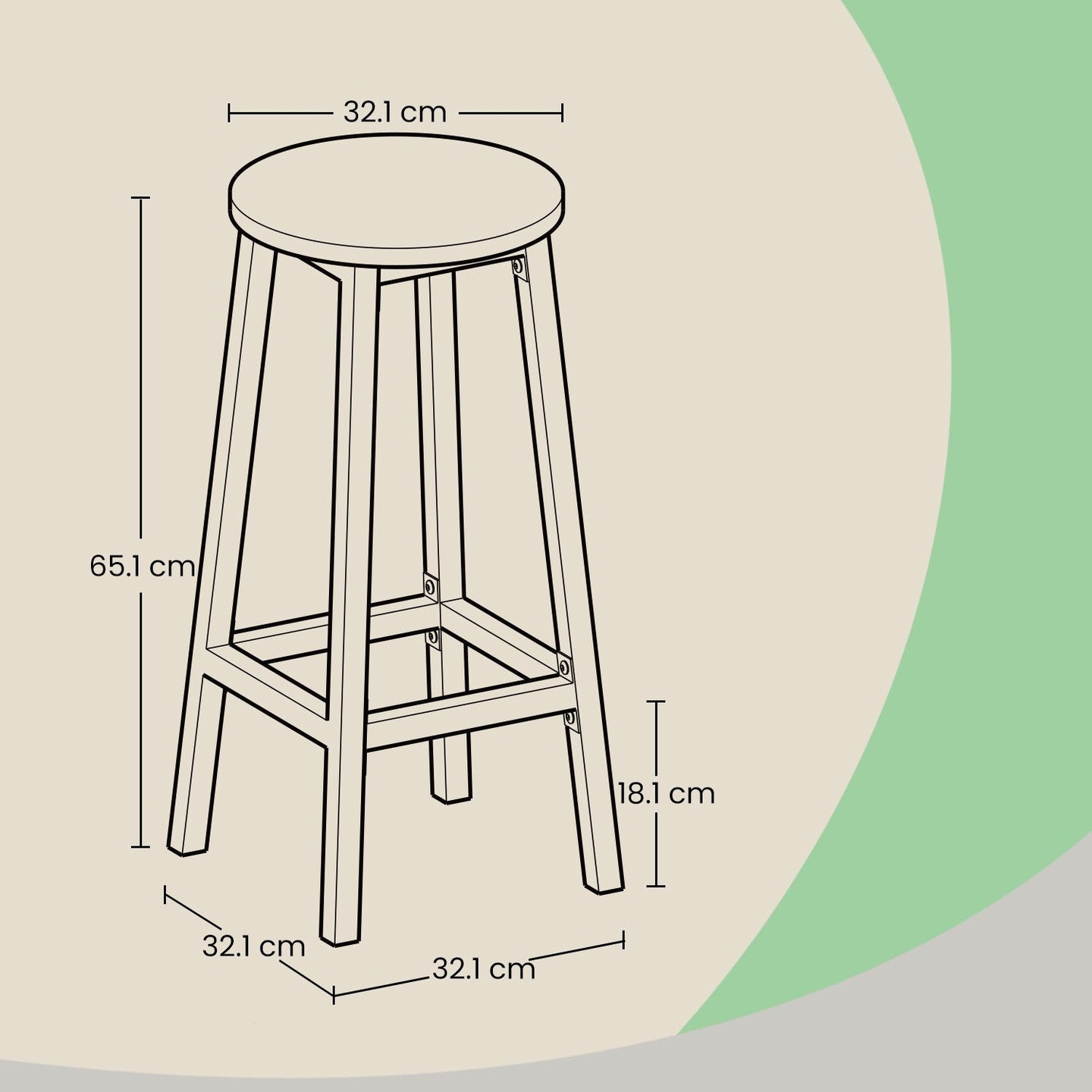 Bar Stools - Set of 2 with Footrest - Wood - Oak Beige and White