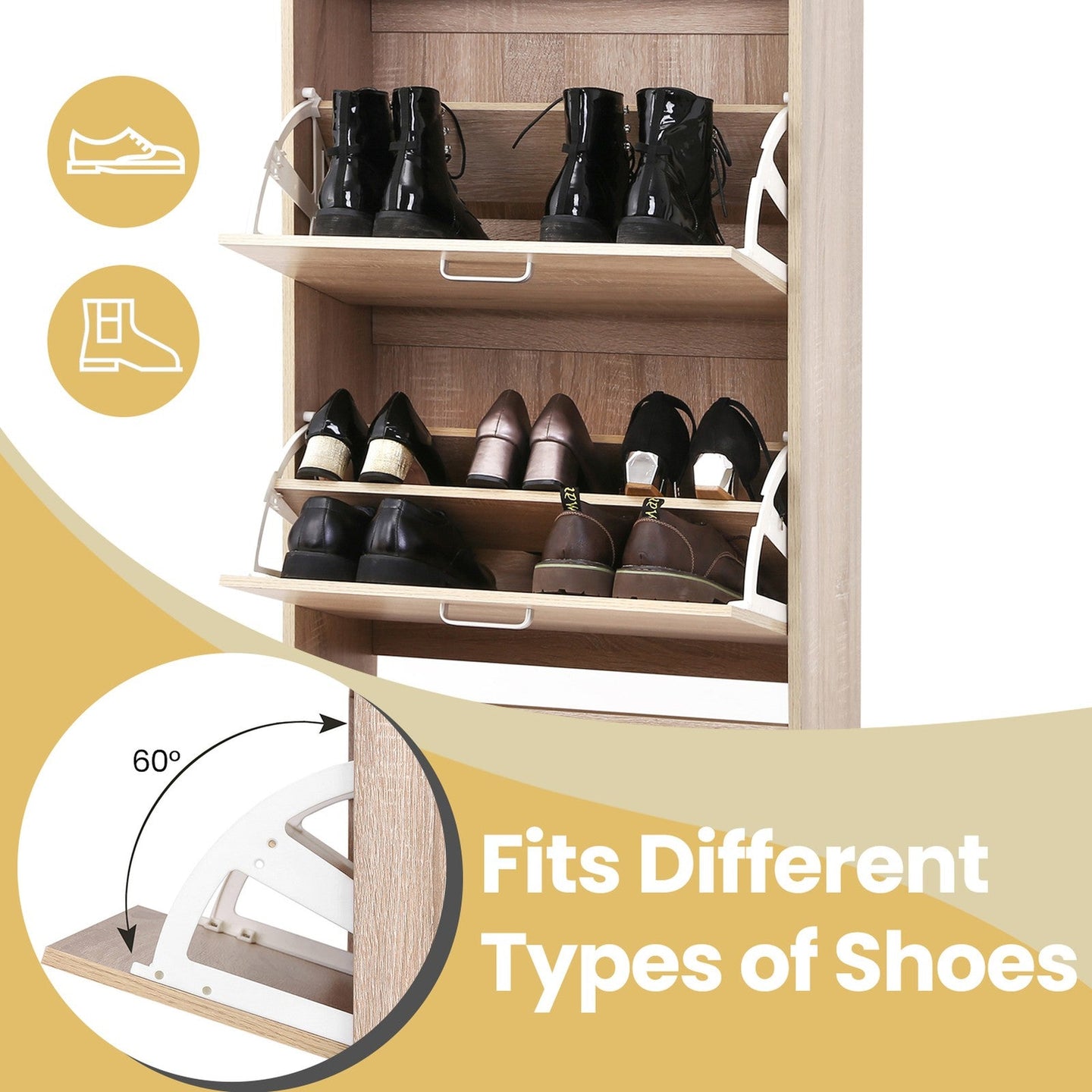 Shoe Cabinet - 60L - Particleboard - 3-Tier Storage