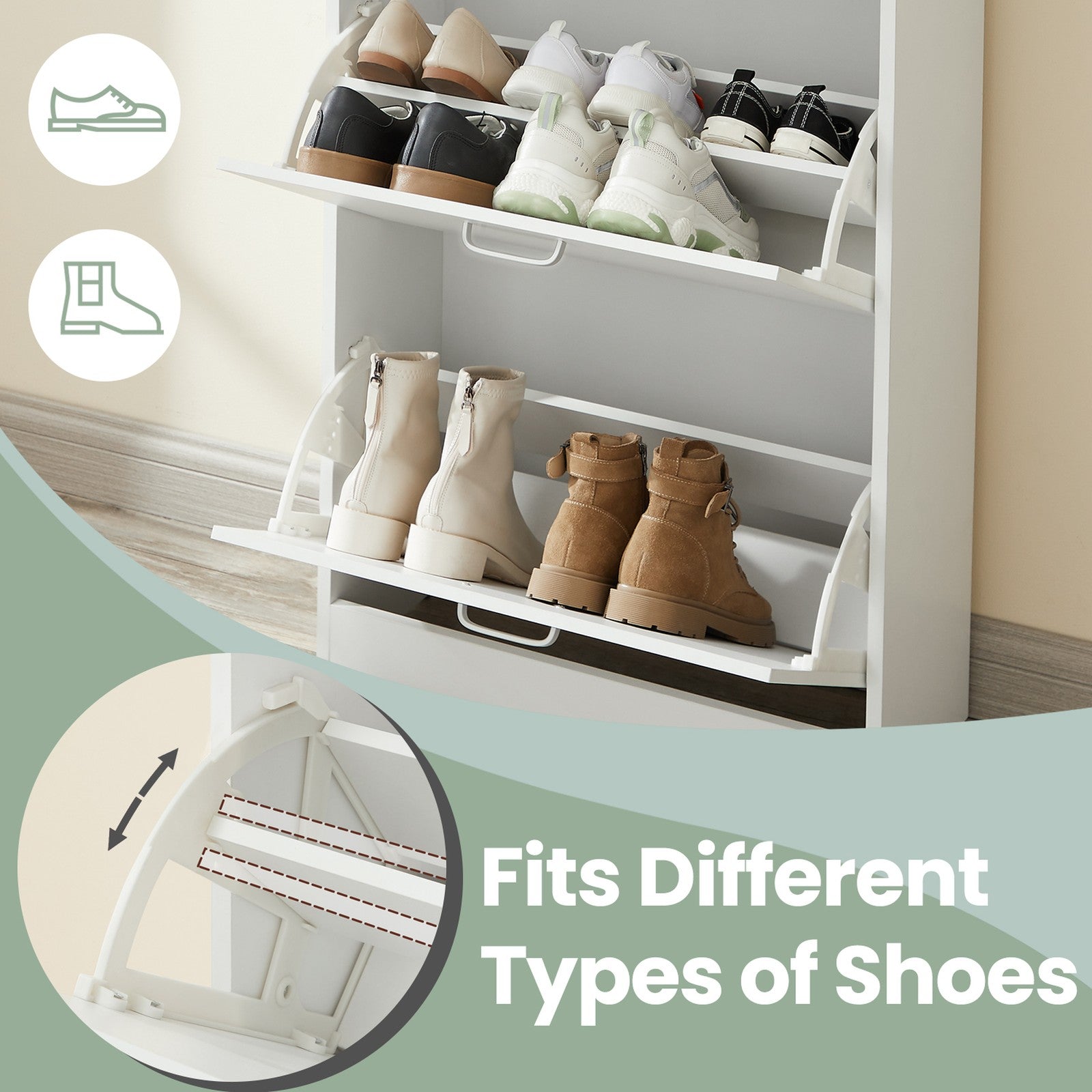 Shoe Cabinet - 3-Tier - Particleboard - Flip Doors