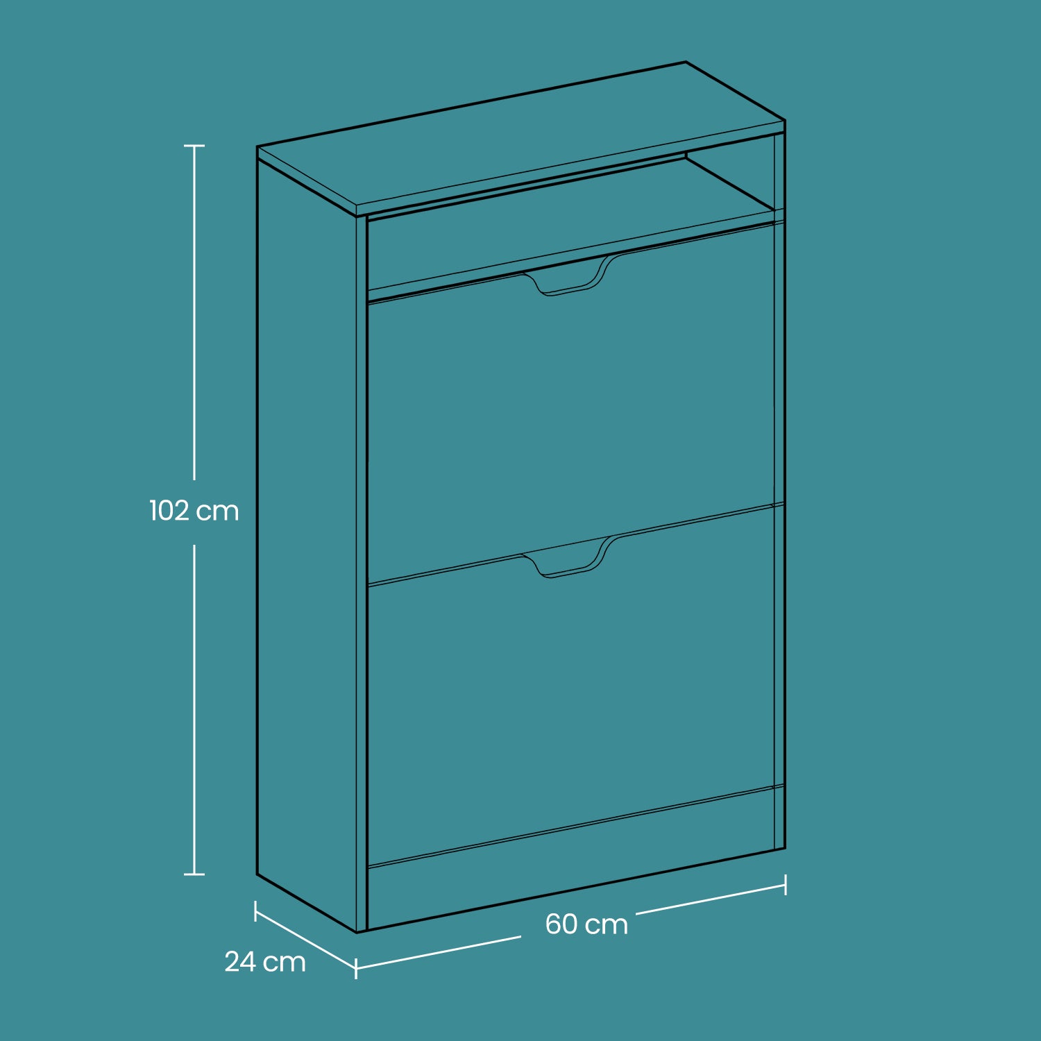 Shoe Cabinet - Melamine Veneer - Rustic Brown - Slim Design with Open Shelf and Two Flaps