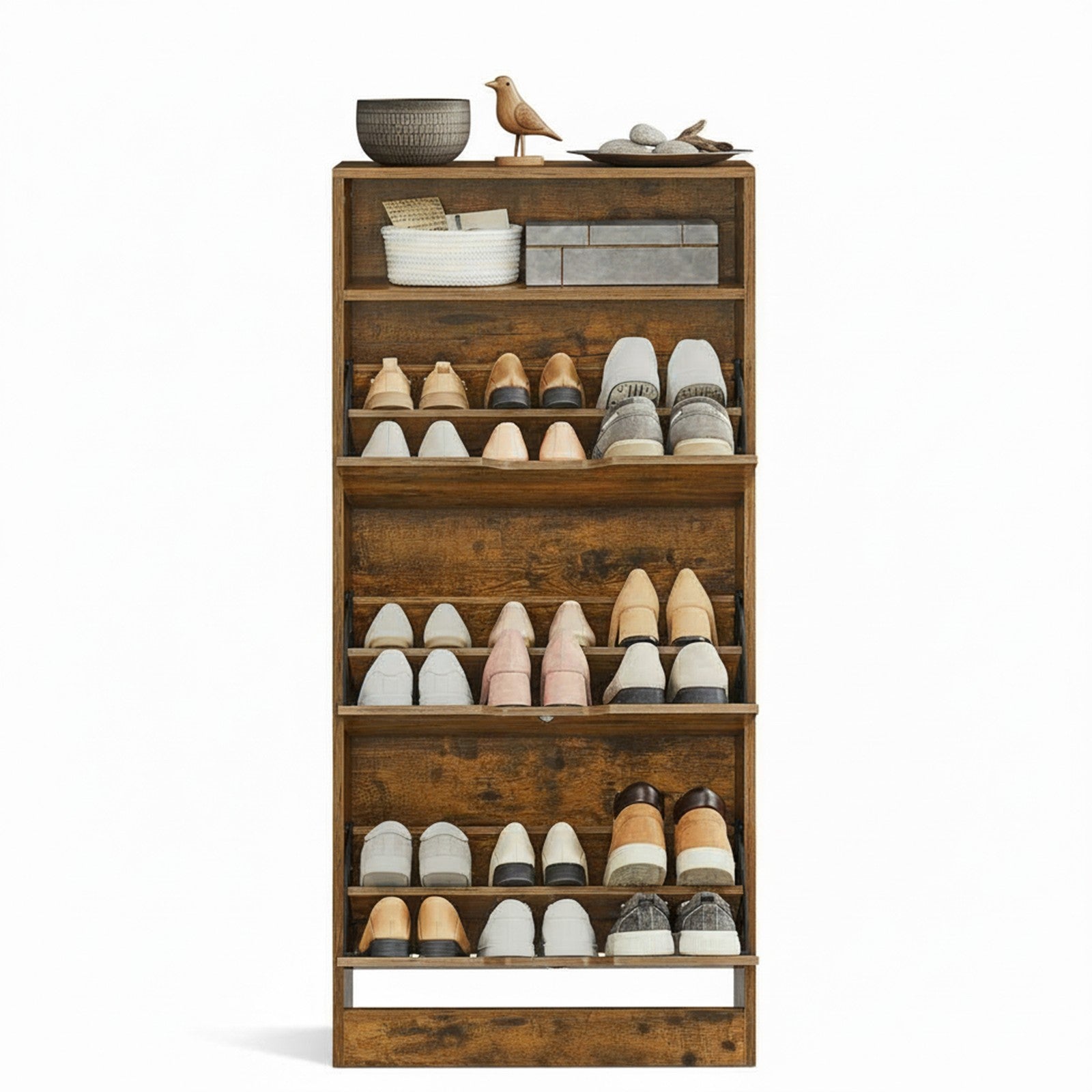 Shoe Cabinet - Wood - Brown - 3 Flip Doors