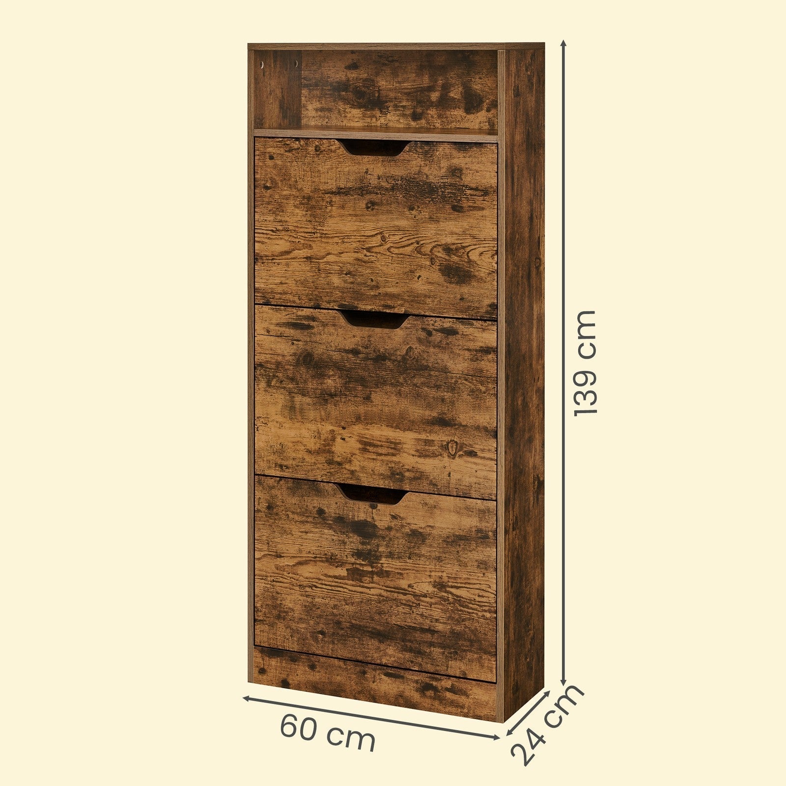 Shoe Cabinet - Wood - Brown - 3 Flip Doors