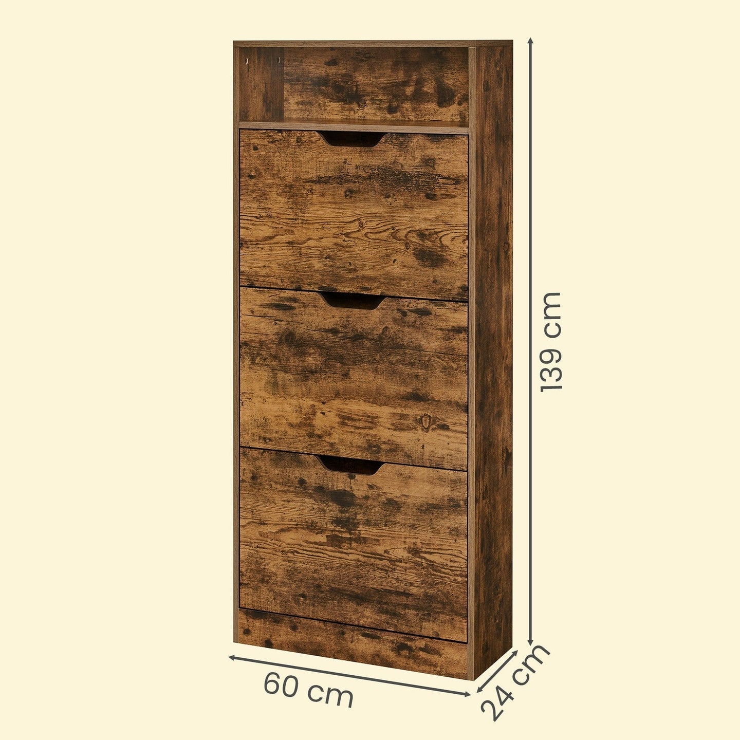 Shoe Cabinet - Wood - Brown - 3 Flip Doors