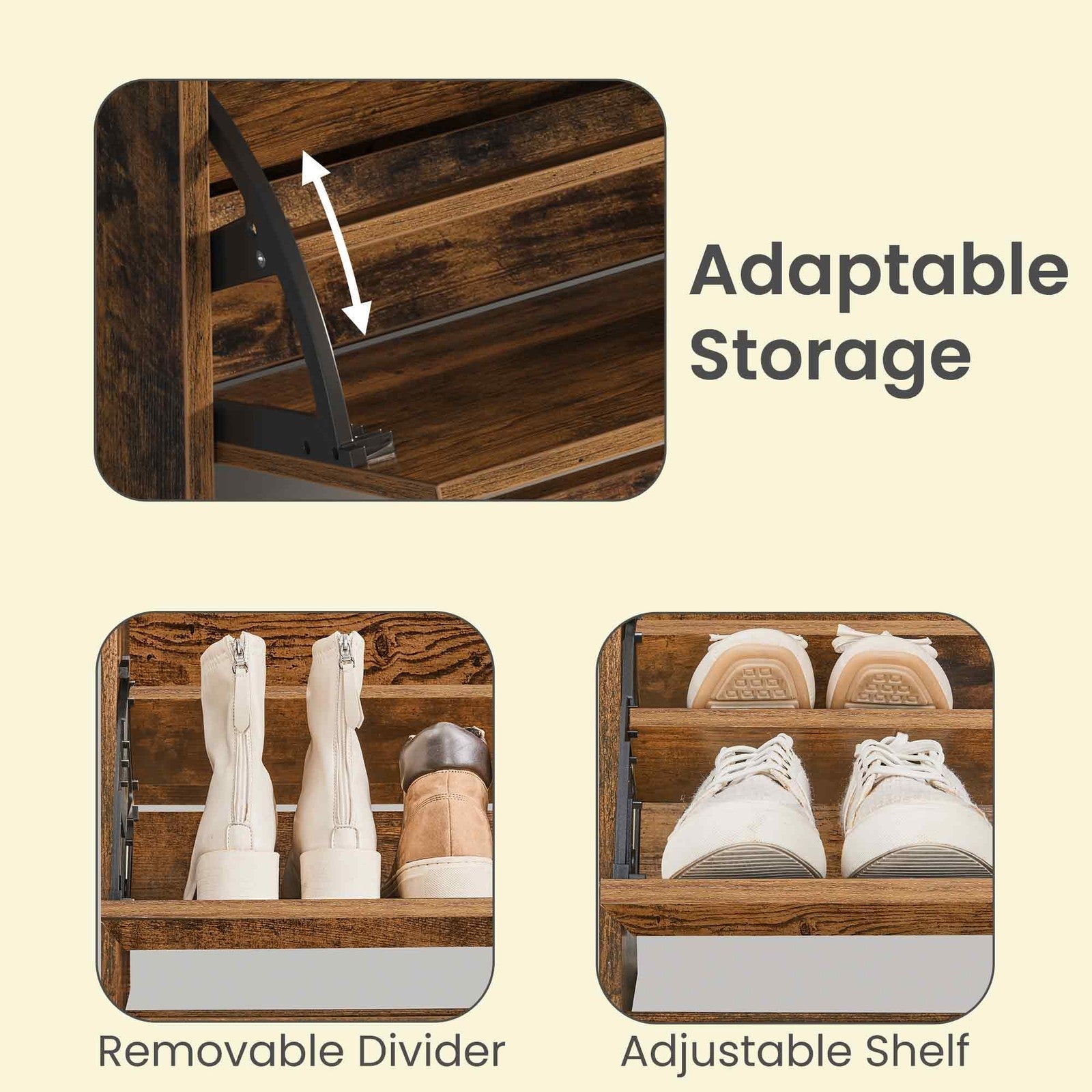 Shoe Cabinet - Wood - Brown - 3 Flip Doors