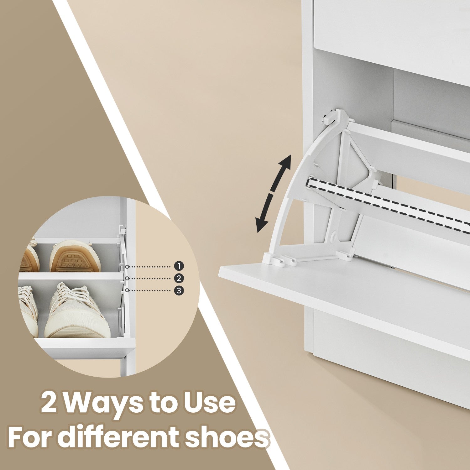 Shoe Storage Cabinet - Melamine Veneer - Rustic Brown - Adjustable Dividers for 11-16 Pairs of Shoes