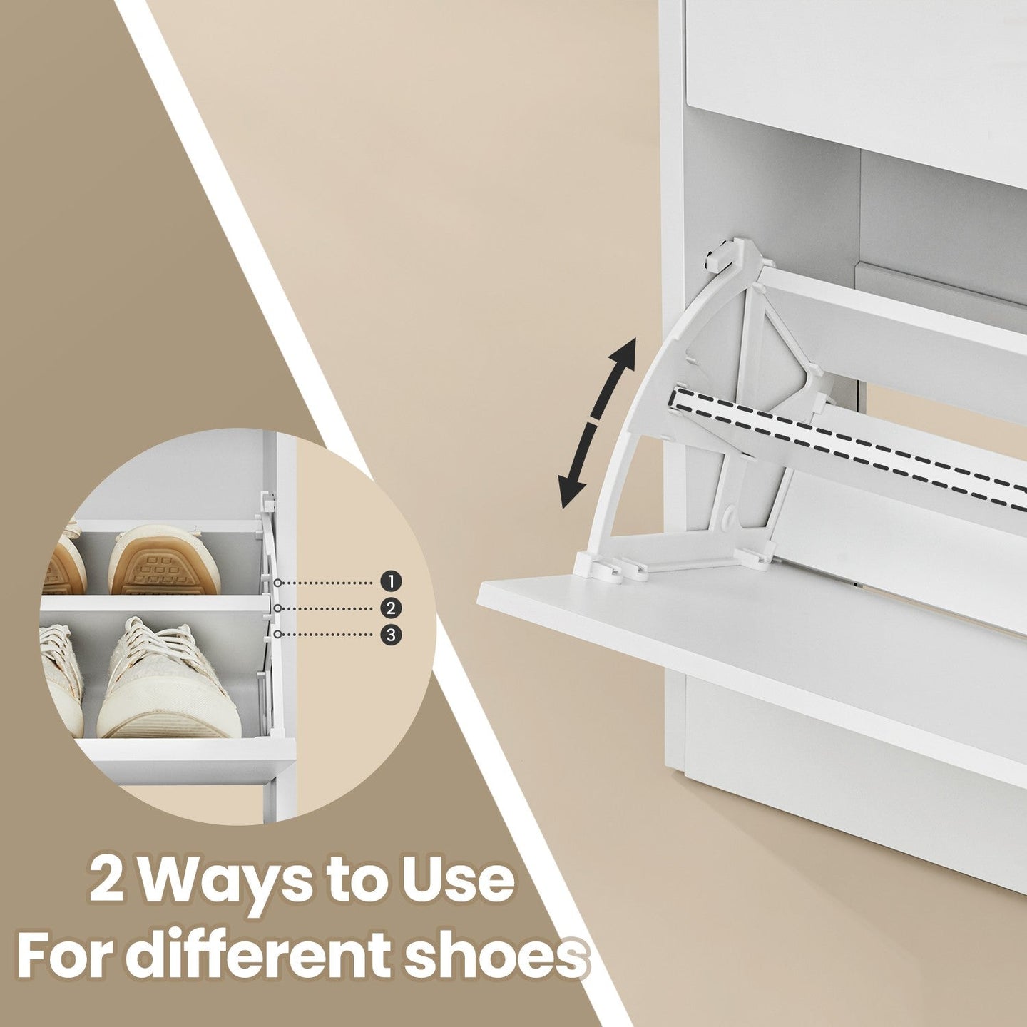 Shoe Storage Cabinet - Melamine Veneer - Rustic Brown - Adjustable Dividers for 11-16 Pairs of Shoes