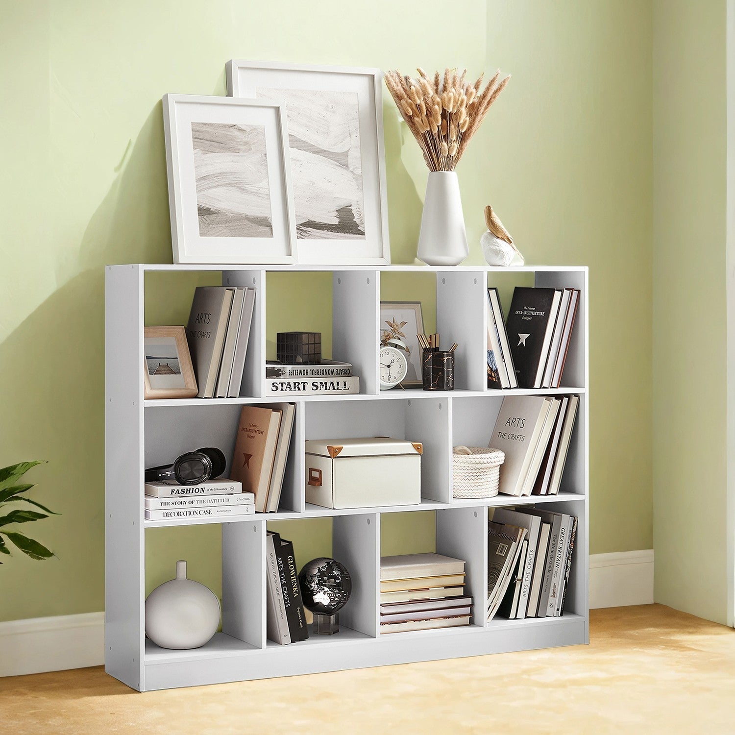 Bookcase - Wood - Multicolor - Freestanding Storage Unit with 11 Bins