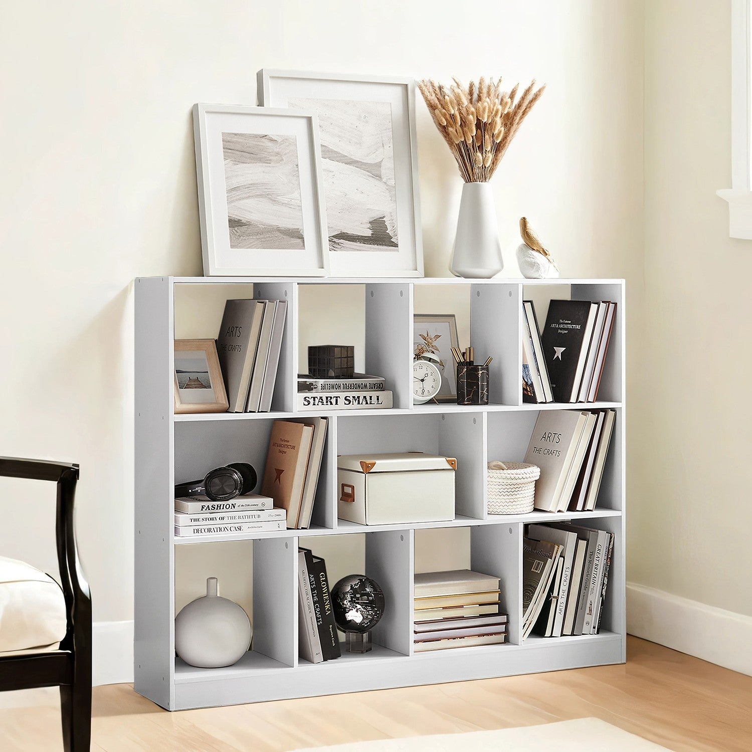 Bookcase - Wood - Multicolor - Freestanding Storage Unit with 11 Bins