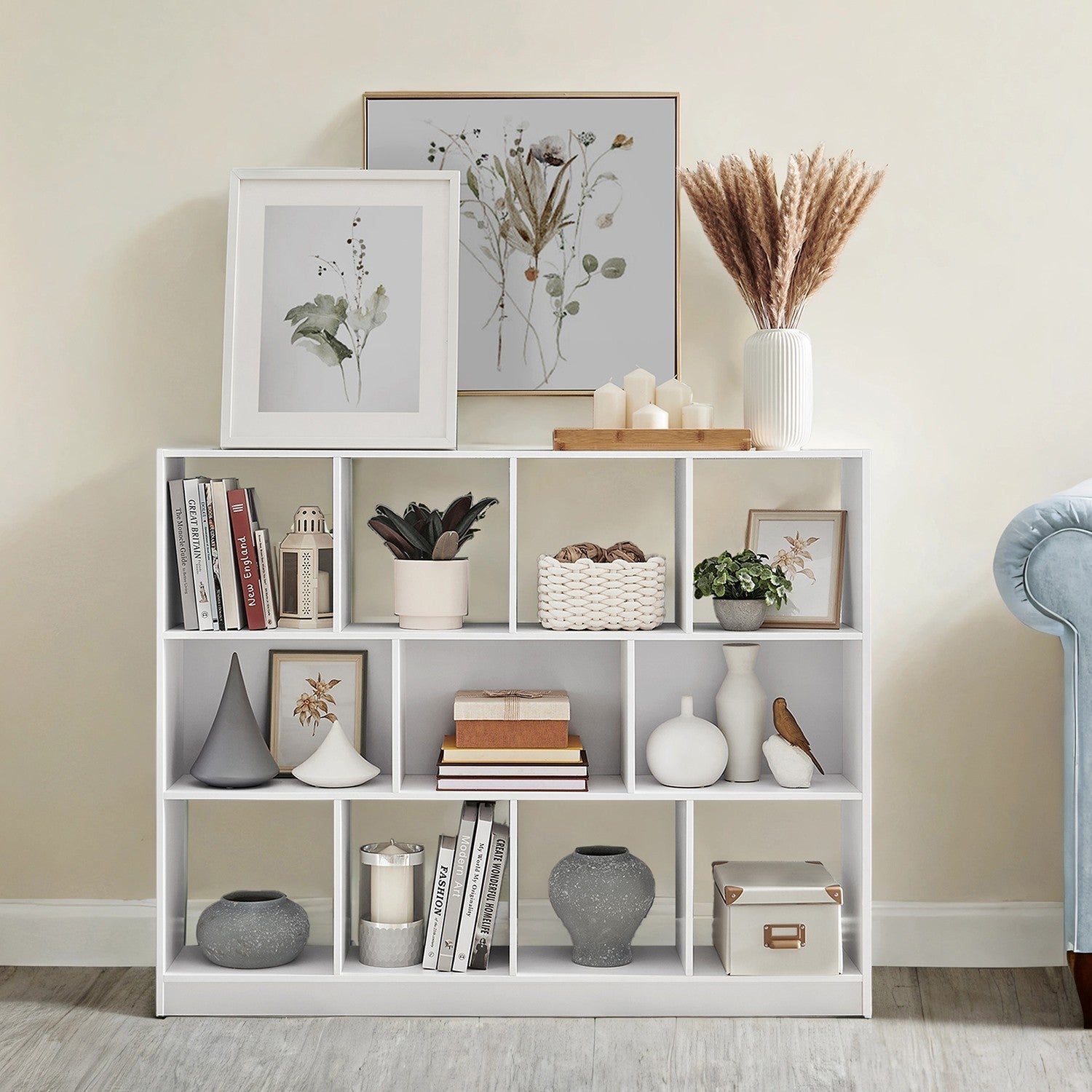 Bookcase - Wood - Multicolor - Freestanding Storage Unit with 11 Bins