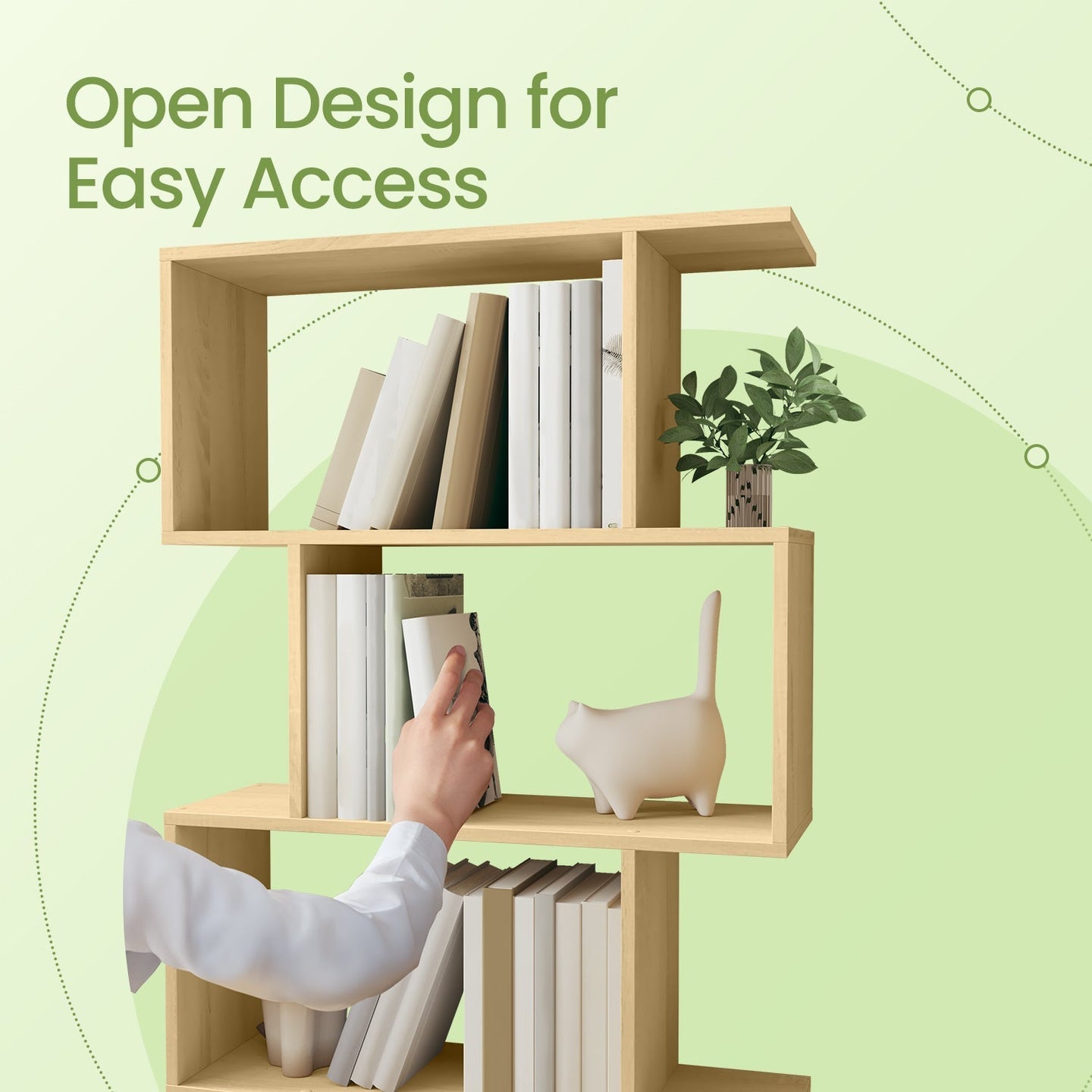 6-Tier Bookshelf - Wood - White - Freestanding Room Divider