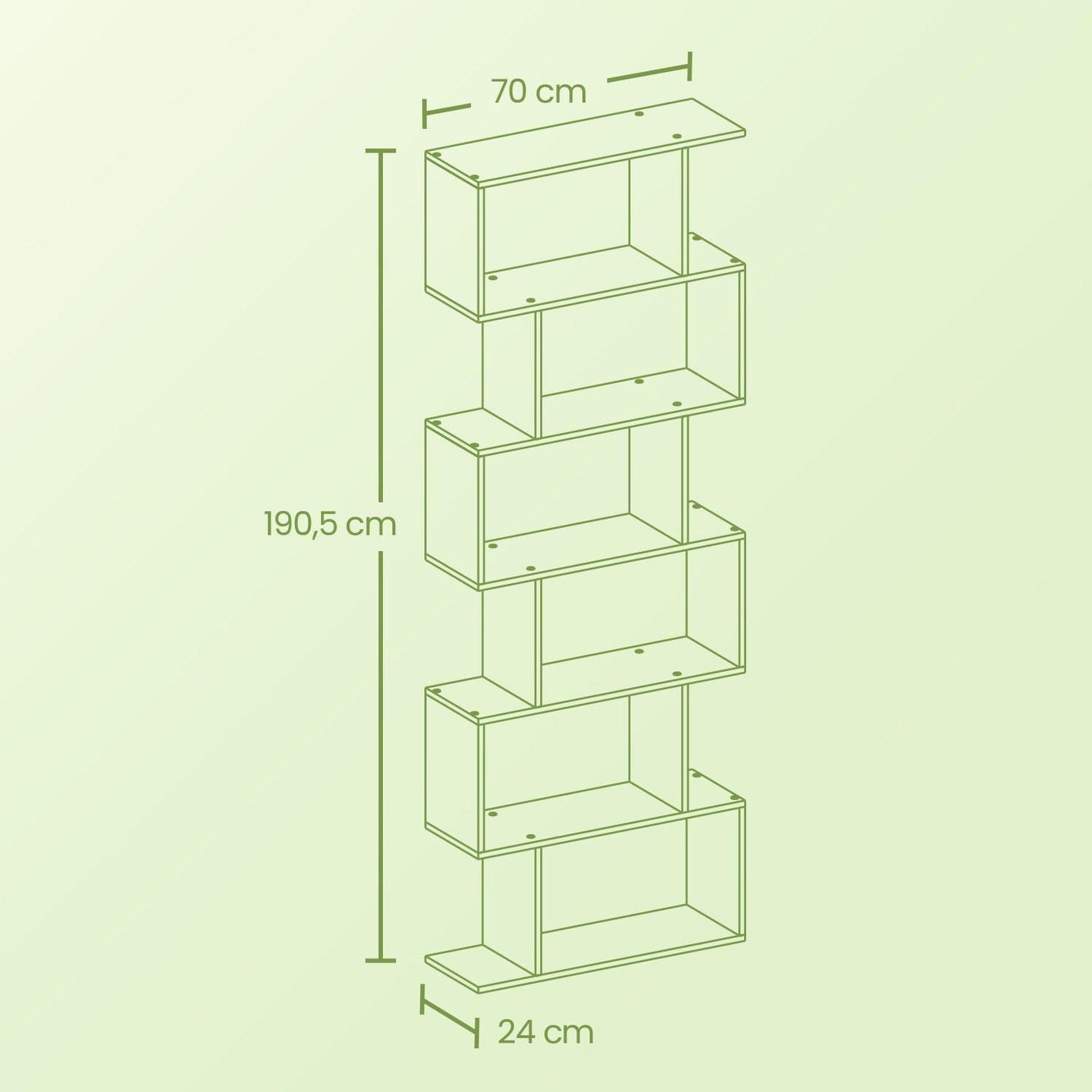 6-Tier Bookshelf - Wood - White - Freestanding Room Divider