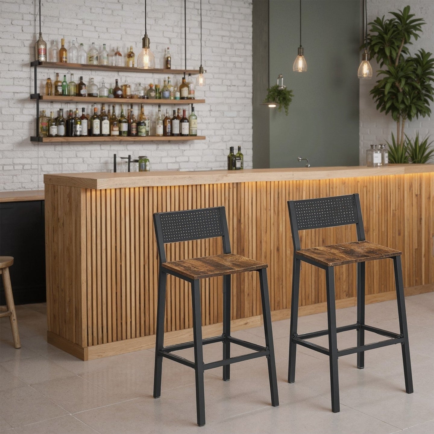 Set of 2 Dining Chairs - Wood - Rustic Brown and Black