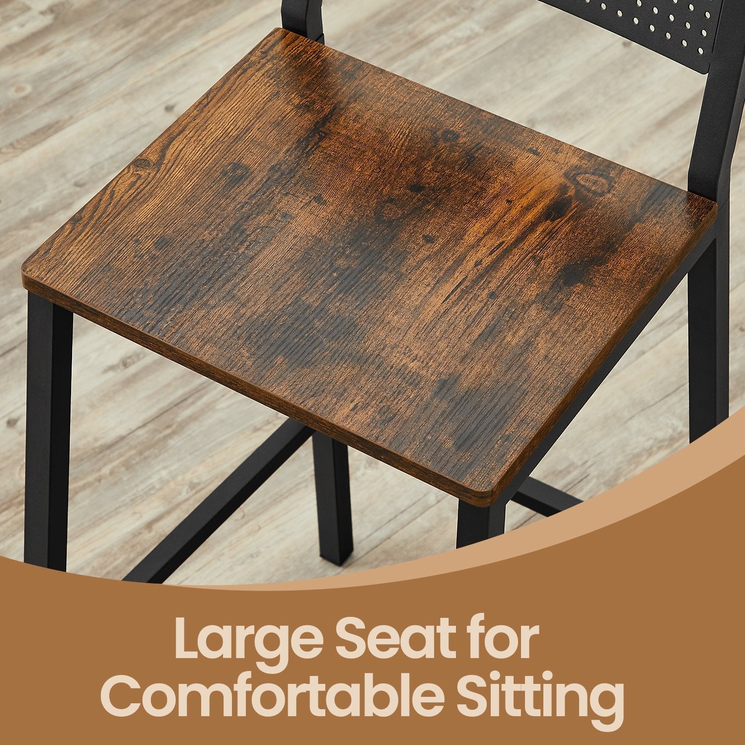 Set of 2 Dining Chairs - Wood - Rustic Brown and Black