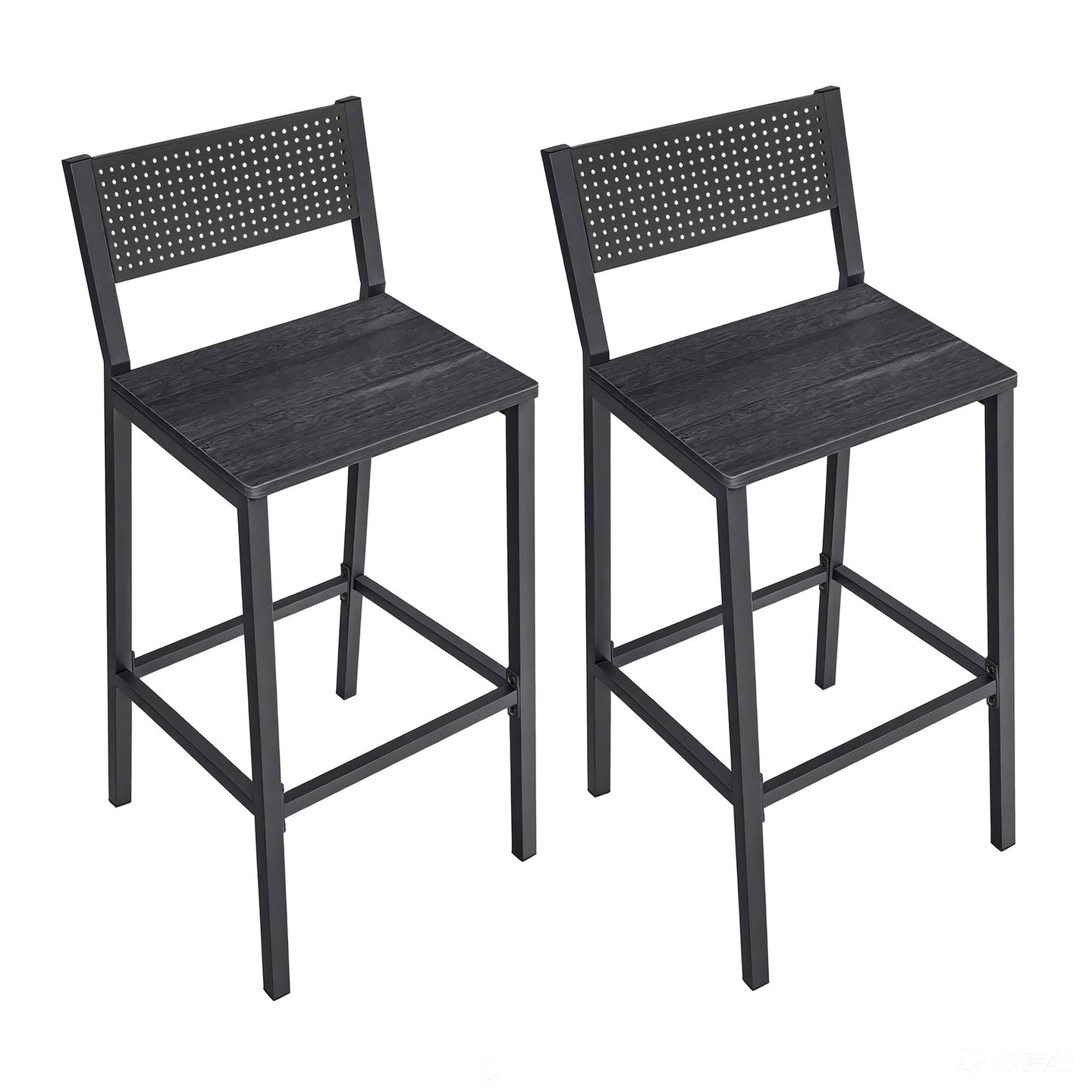 Bar Chairs Set of 2, Industrial Counter Stools - Wood and Steel - Gray