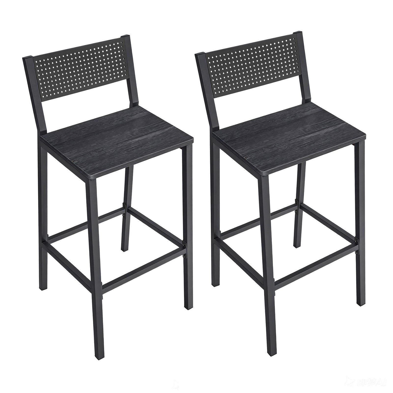 Bar Chairs Set of 2, Industrial Counter Stools - Wood and Steel - Gray