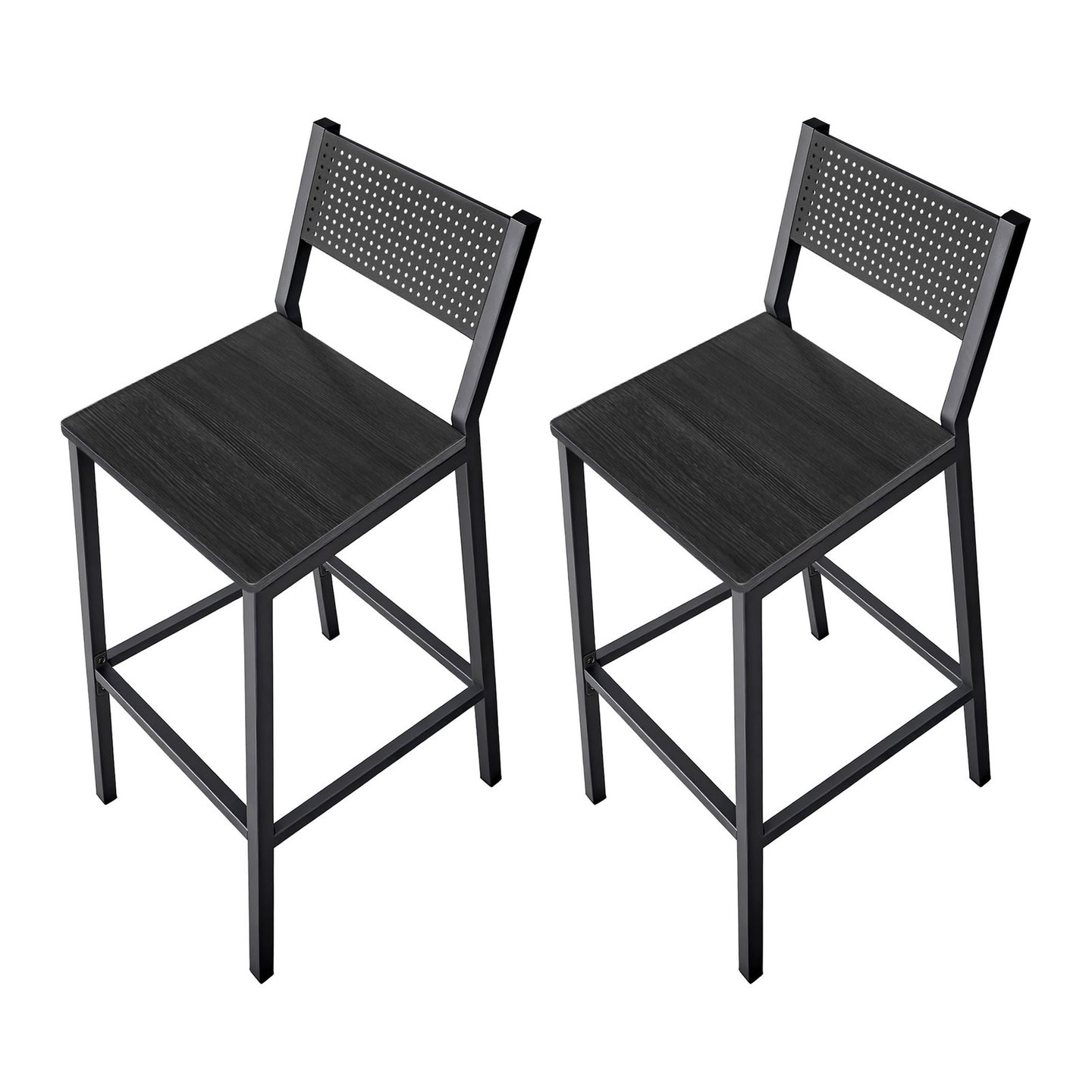 Bar Chairs Set of 2, Industrial Counter Stools - Wood and Steel - Gray