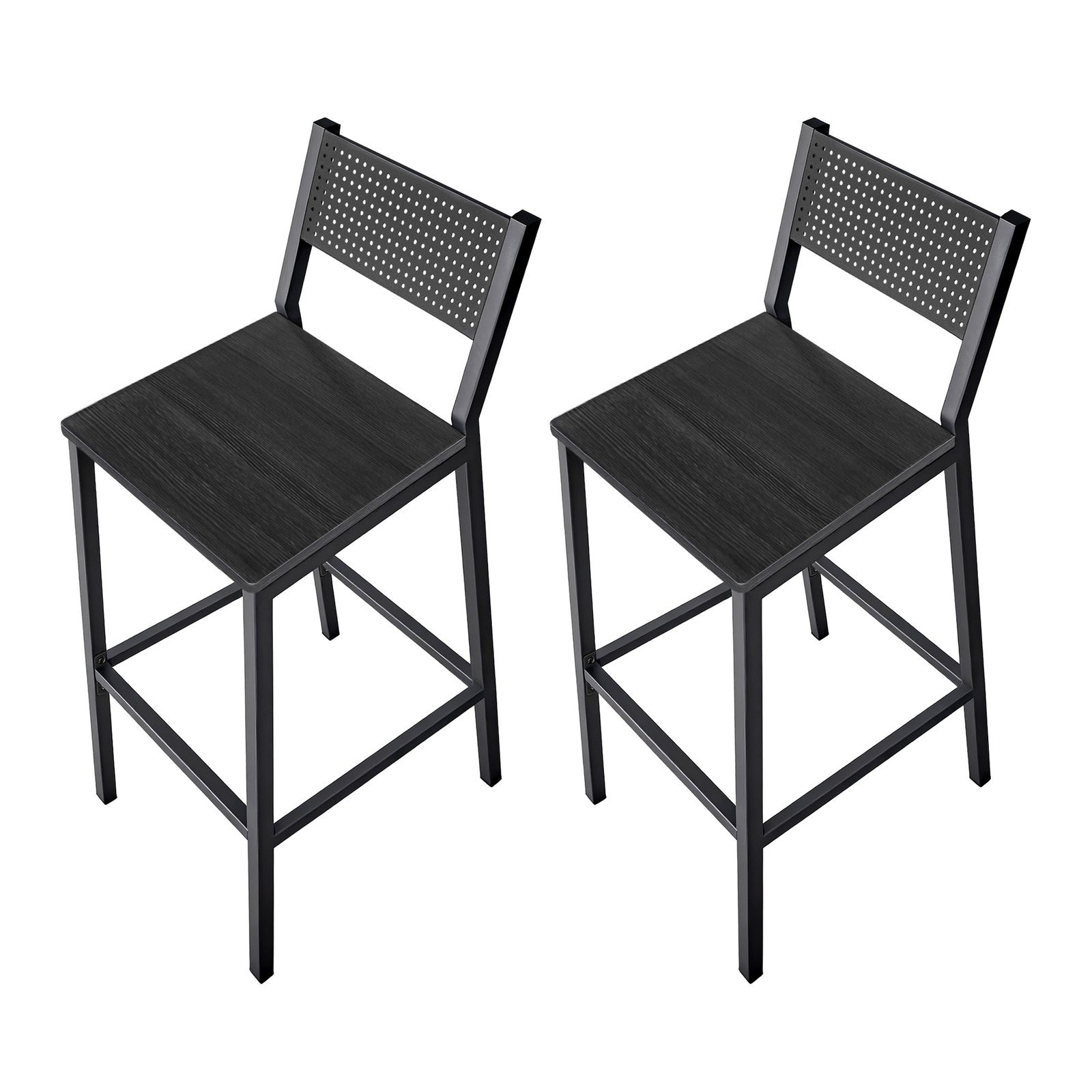 Bar Chairs Set of 2, Industrial Counter Stools - Wood and Steel - Gray