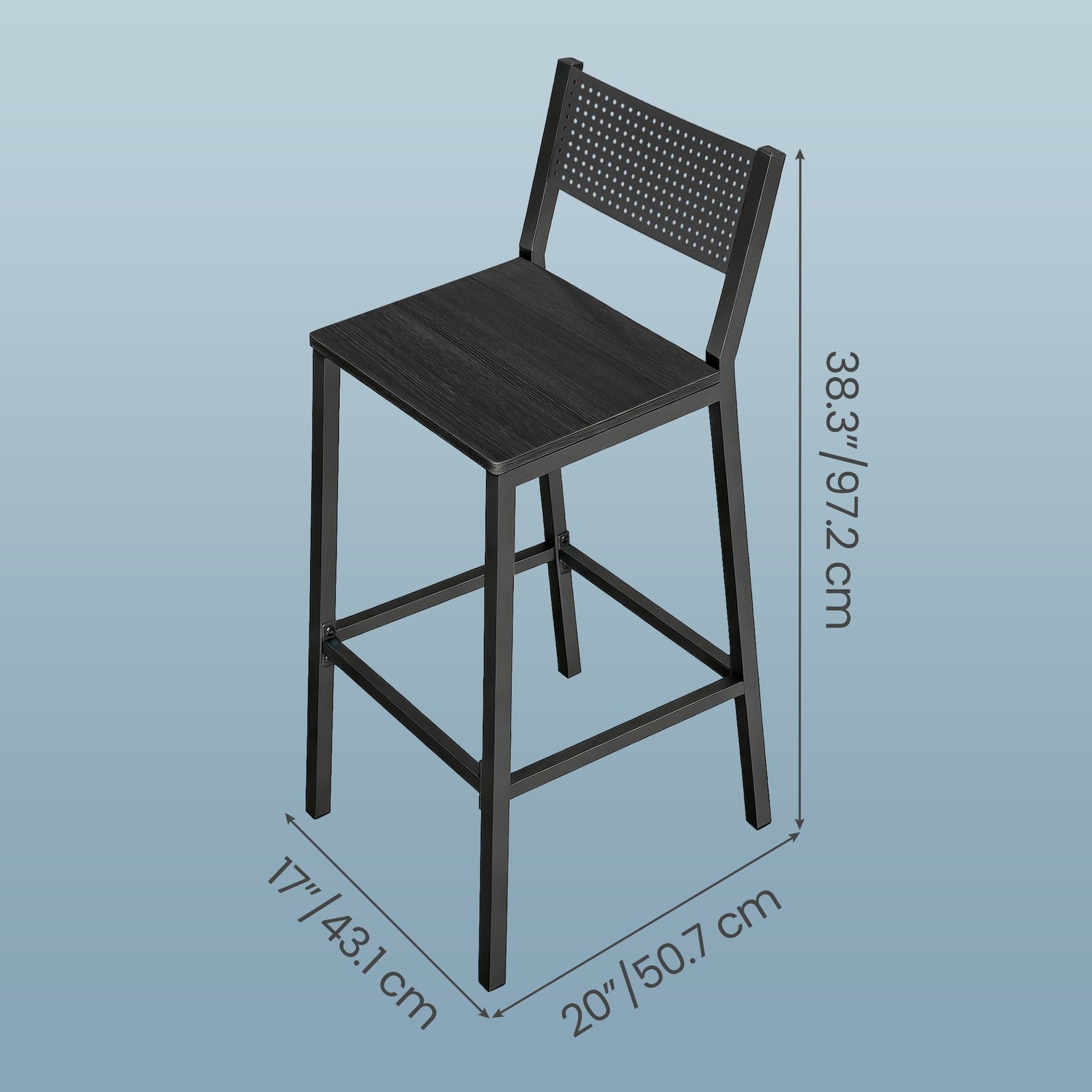 Bar Chairs Set of 2, Industrial Counter Stools - Wood and Steel - Gray