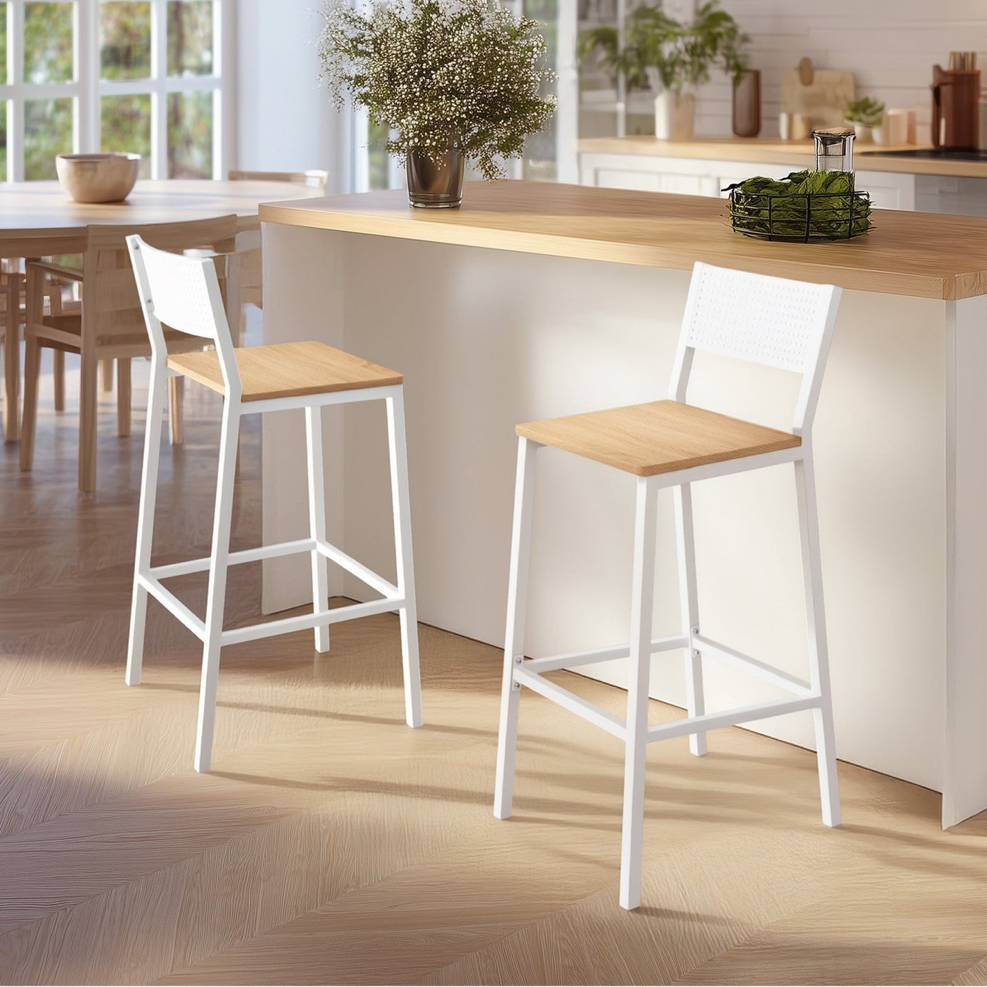 Set of 2 Counter Chairs - Metal - Versatile for Kitchen and Living Room