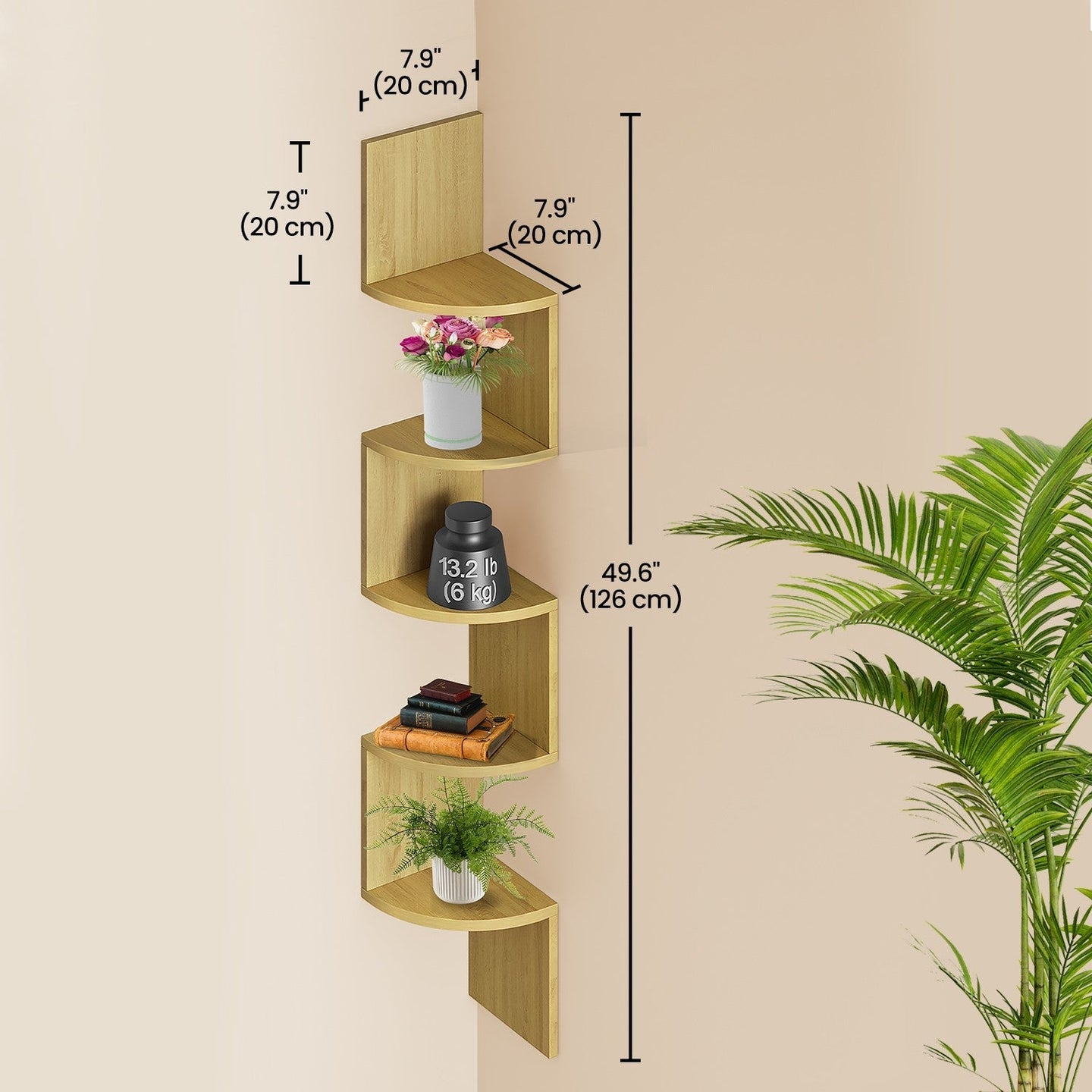 Floating Corner Bookshelf - Wood - Dove Gray - 5-Tier Multi-Purpose Design for Any Room