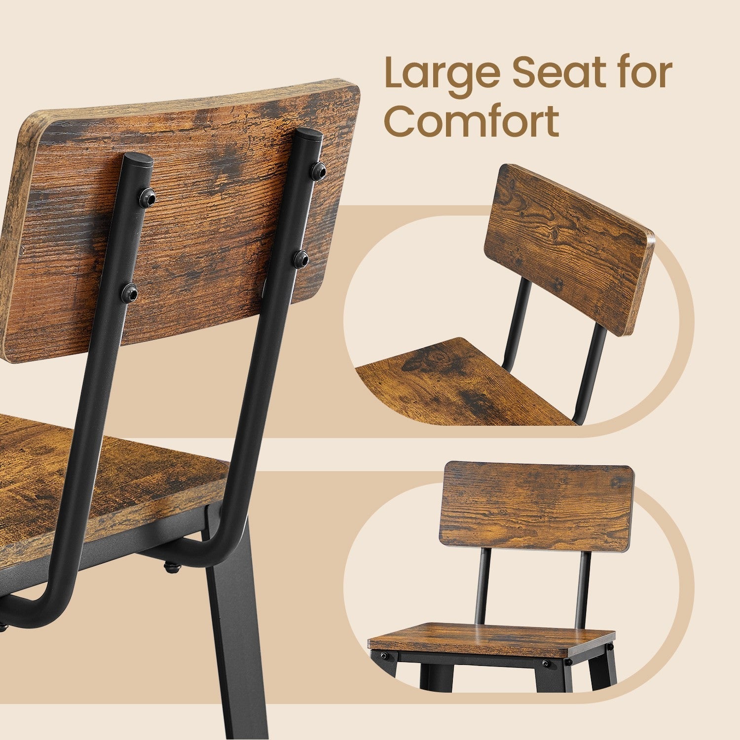 Set of 2 Bar Stools - Metal - Black and Rustic Brown - Supportive Backrest