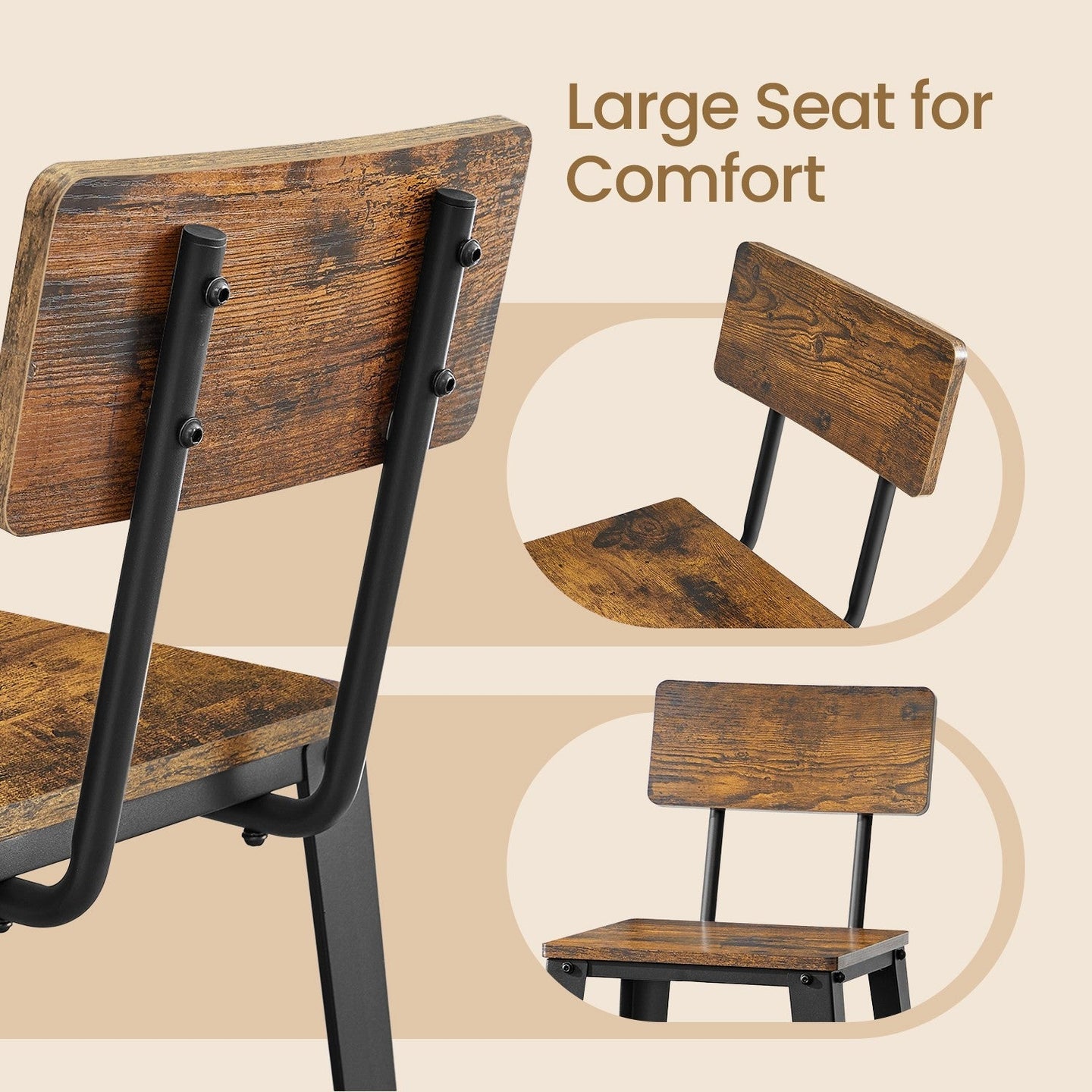 Set of 2 Bar Stools - Metal - Black and Rustic Brown - Supportive Backrest