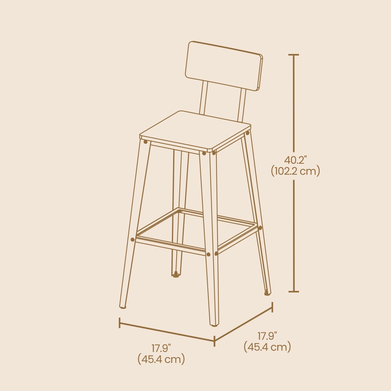 Set of 2 Bar Stools - Metal - Black and Rustic Brown - Supportive Backrest