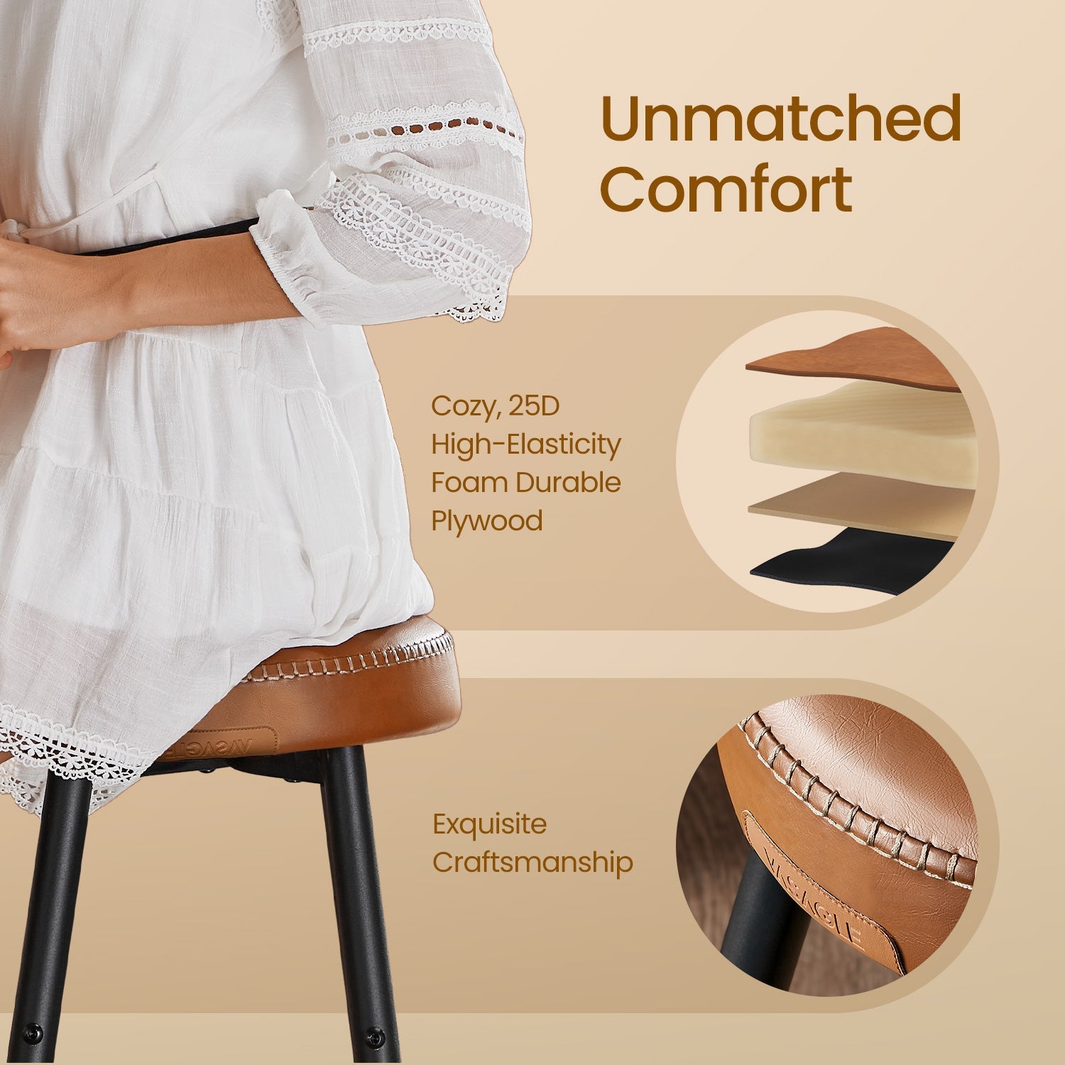 Bar Stools Set of 2 - 63 cm - Synthetic Leather