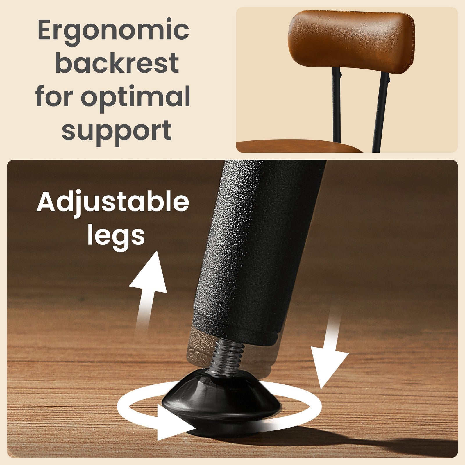 Set of 2 Counter Height Swivel Barstools - Synthetic Leather - Caramel Brown