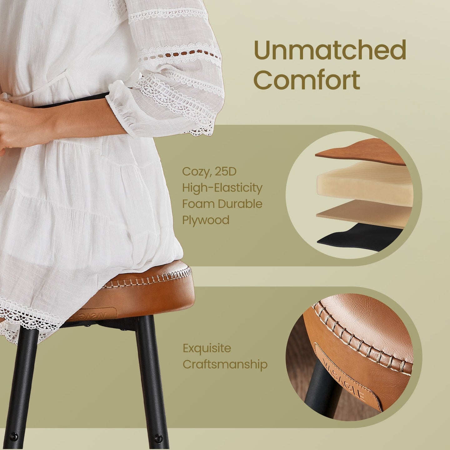 Set of 2 Bar Stools - Synthetic Leather - Brown - 63 cm Tall