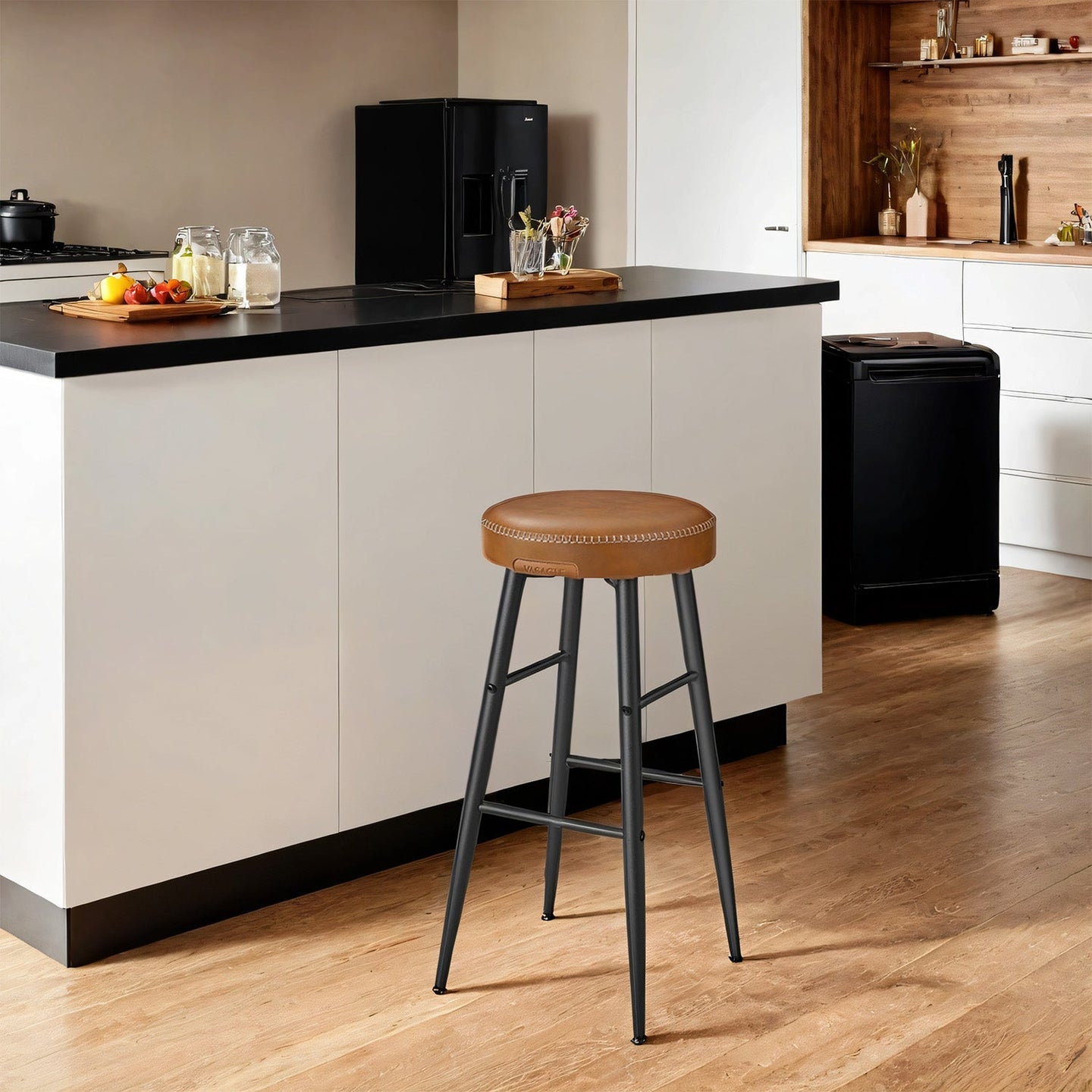 Set of 2 Bar Stools - Synthetic Leather - Brown - 63 cm Tall