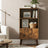 Rustic 3-Tier Storage Shelf - 120L - Solid Wood Legs - Push-to-Open Cabinet Doors