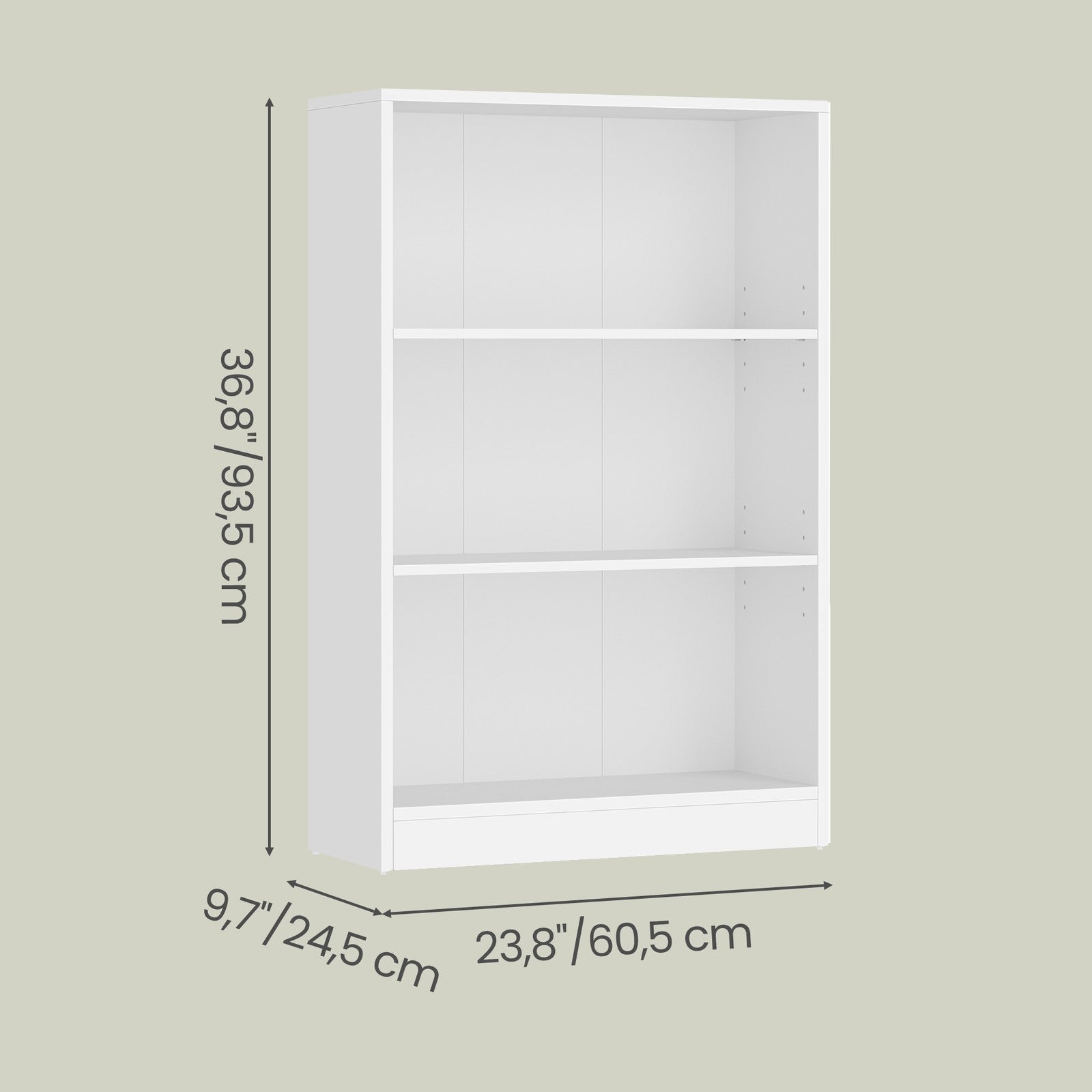 Bookshelf - Particleboard - White - with 3 Shelves