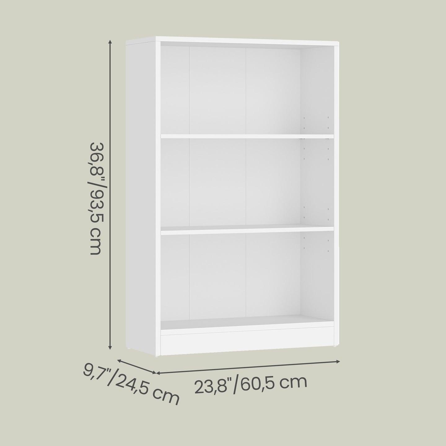 Bookshelf - Particleboard - White - with 3 Shelves