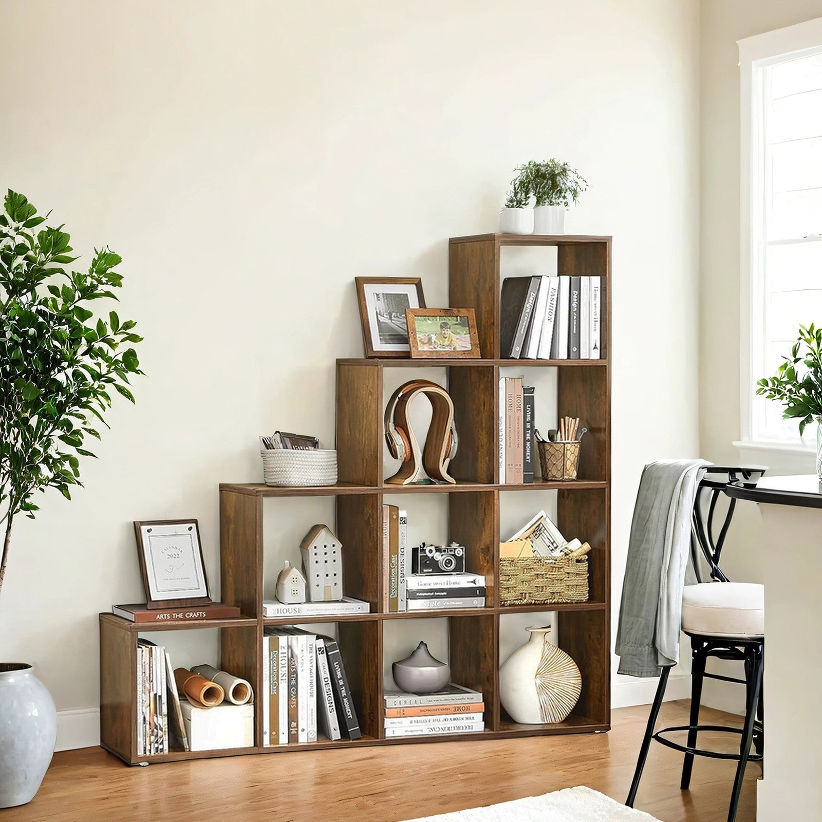 10-Cube Open Bookshelf - Engineered Wood - Cloud White - Versatile Storage Unit for Home Office and Living Spaces