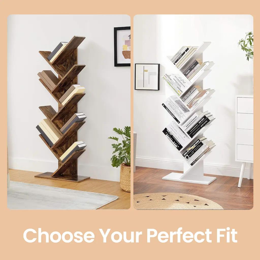 Bookshelf - Wood - Rustic Brown - 9-Tier Corner Design for Books