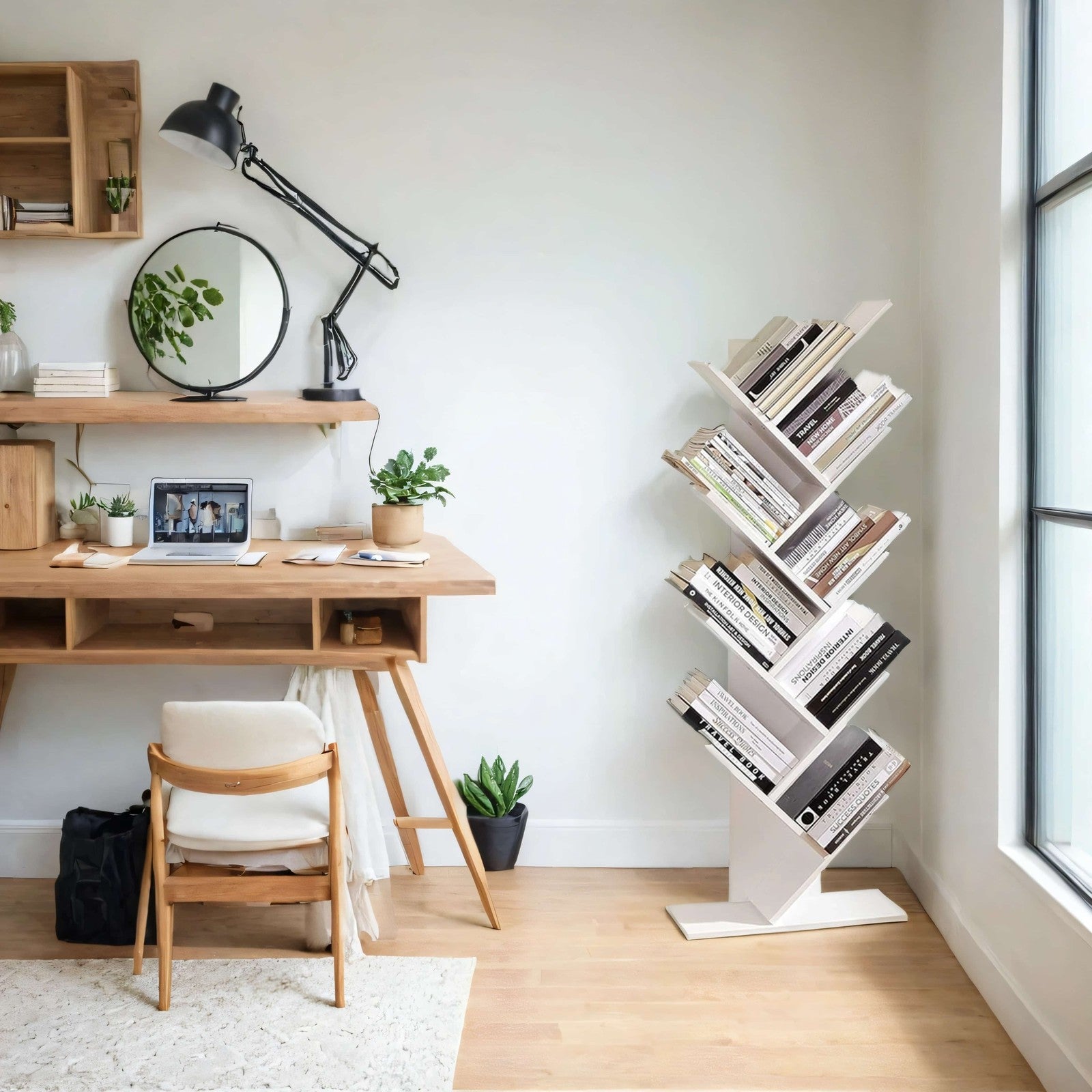 Bookshelf - Wood - Rustic Brown - 9-Tier Corner Design for Books