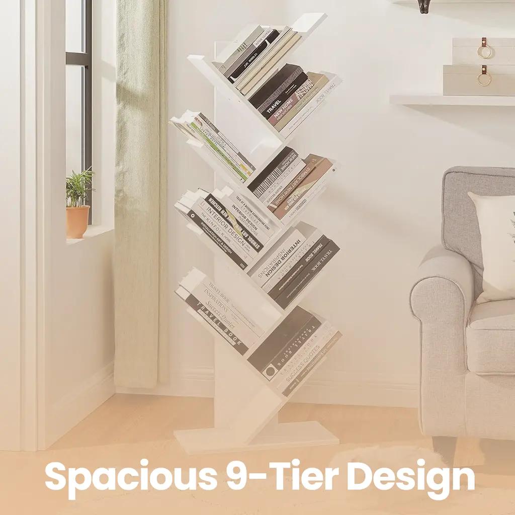 Bookshelf - Wood - Rustic Brown - 9-Tier Corner Design for Books