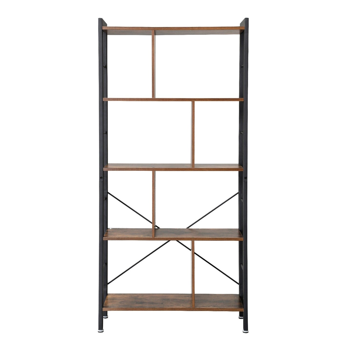 5-Tier Bookshelf - Engineered Wood - Rustic Brown - Floor Standing Design for Home Office