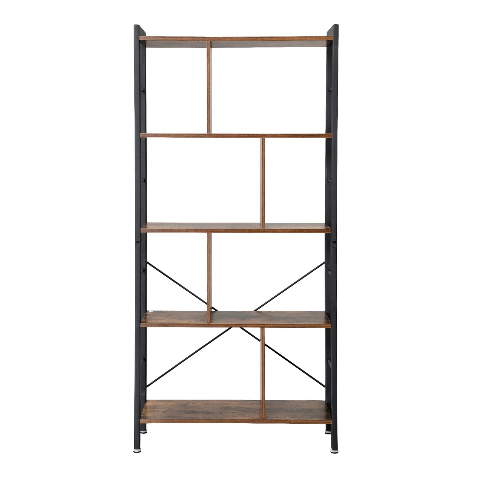 5-Tier Bookshelf - Engineered Wood - Rustic Brown - Floor Standing Design for Home Office