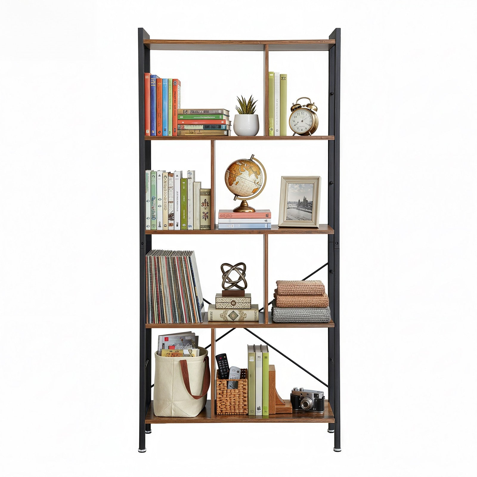 5-Tier Bookshelf - Engineered Wood - Rustic Brown - Floor Standing Design for Home Office