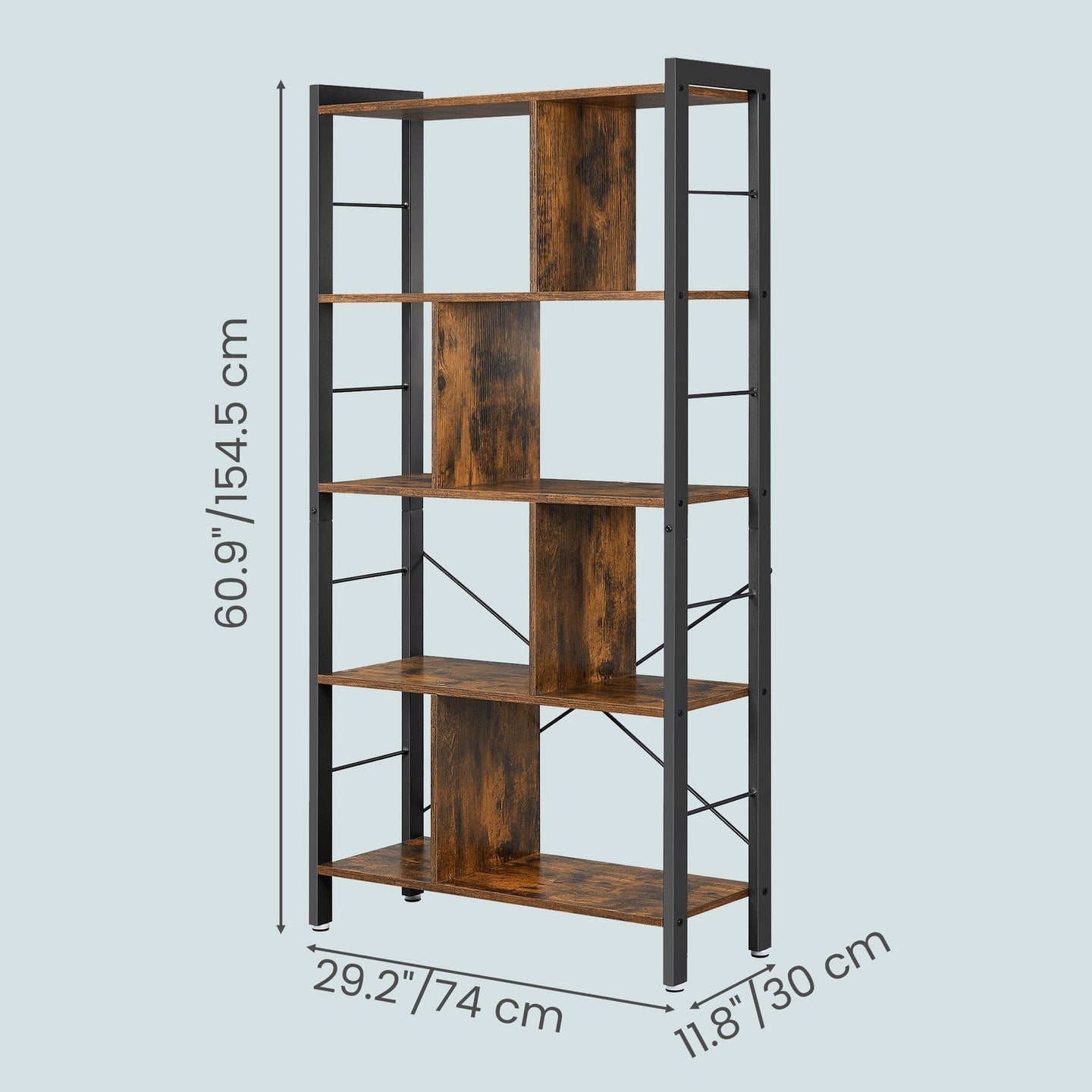 5-Tier Bookshelf - Engineered Wood - Rustic Brown - Floor Standing Design for Home Office