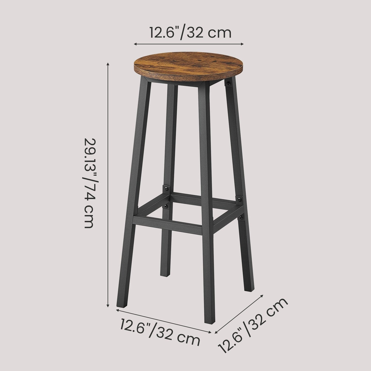 Bar Stools Set of 2 - 74cm - Metal Frame - Footrest
