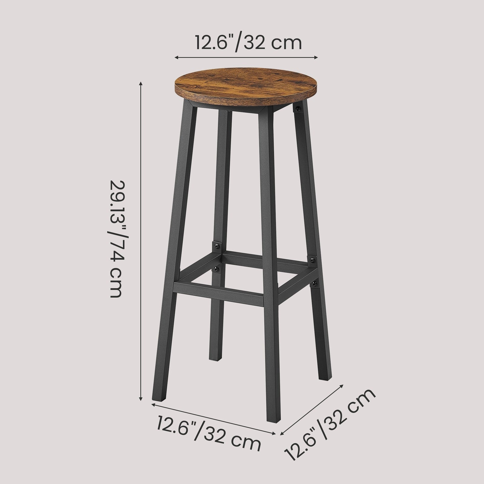 Bar Stools Set of 2 - 74cm - Metal Frame - Footrest