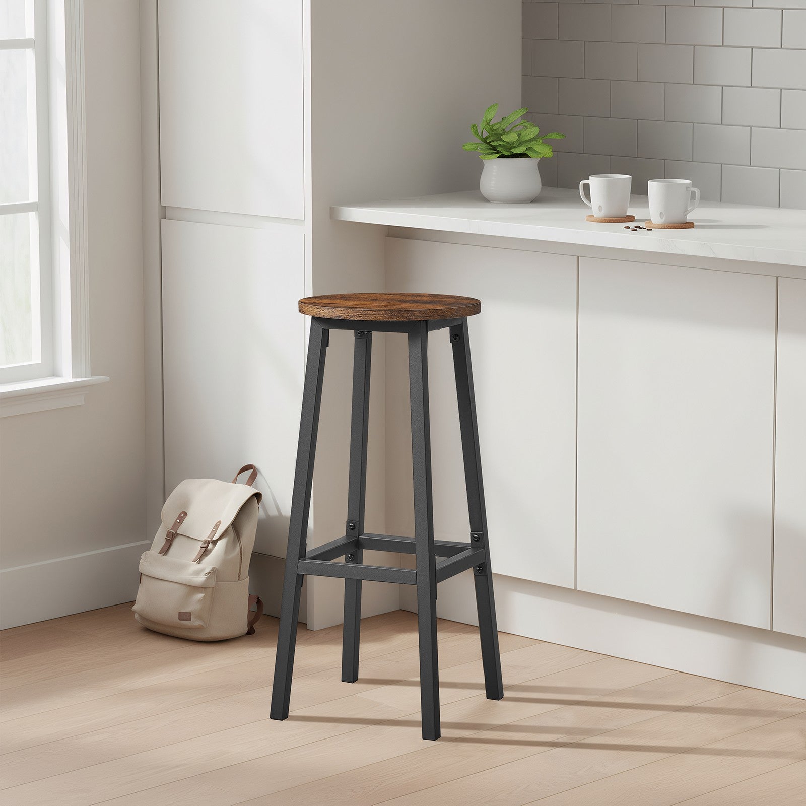 Bar Stools Set of 2 - 74cm - Metal Frame - Footrest