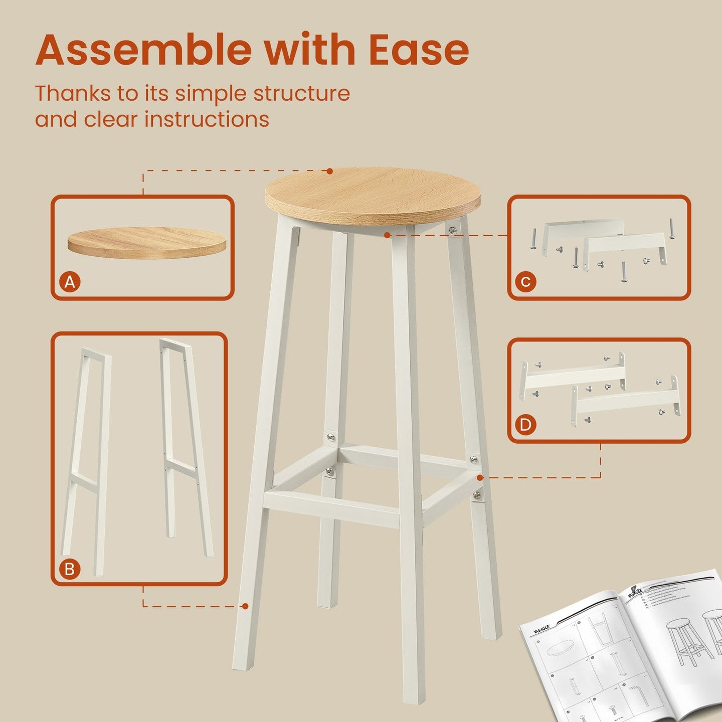 Bar Stools - 74 cm - Metal Frame - Footrest