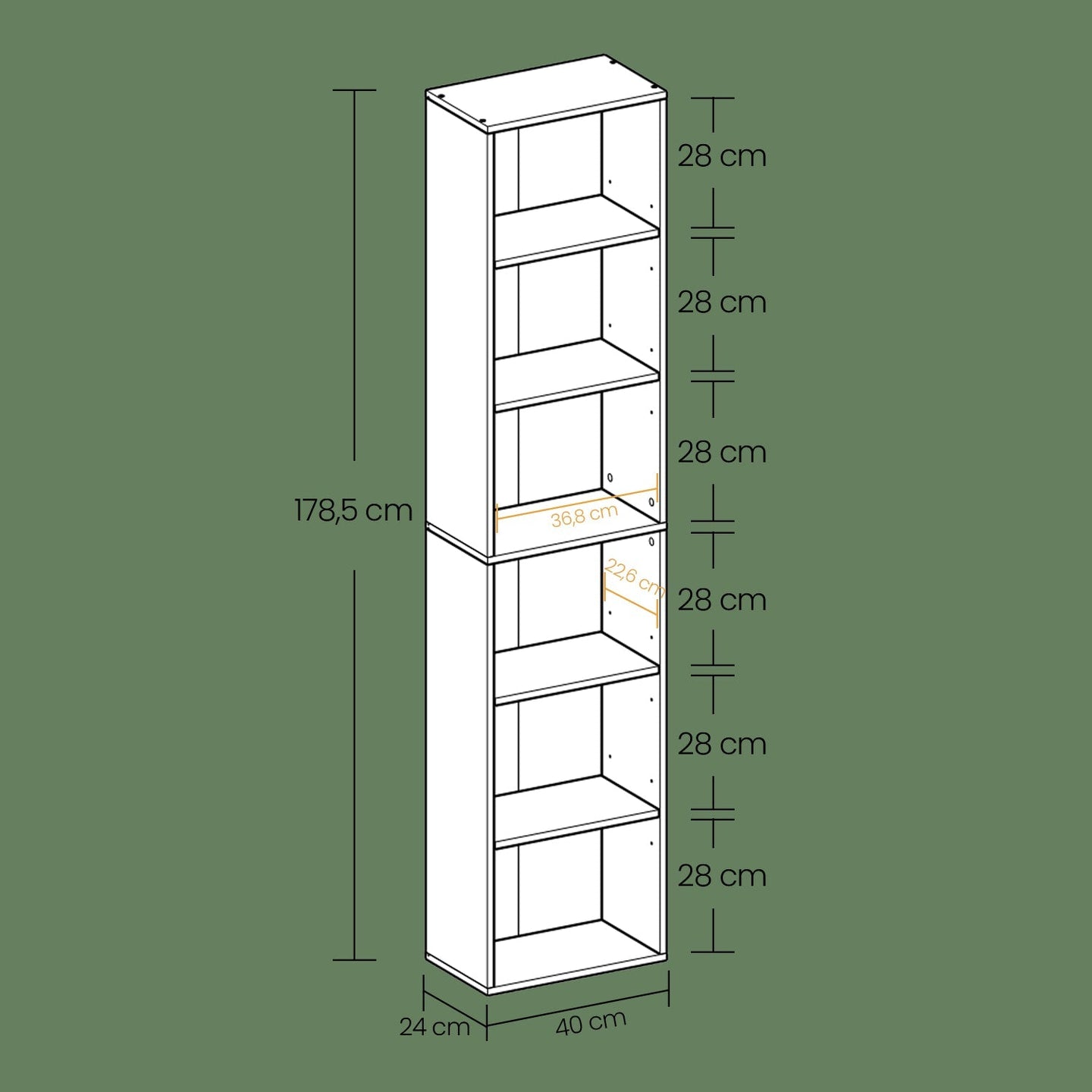 Bookshelf - Wood - Natural Finish - 6 Adjustable Shelves for Home Office and Children's Storage