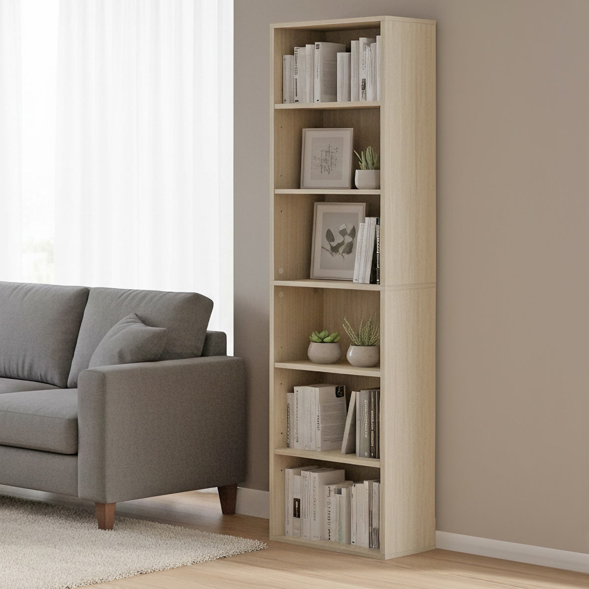 Bookshelf - Particleboard - Beige - with 6 Tiers