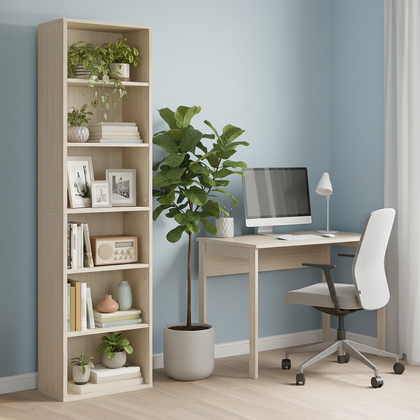 Bookshelf - Particleboard - Beige - with 6 Tiers