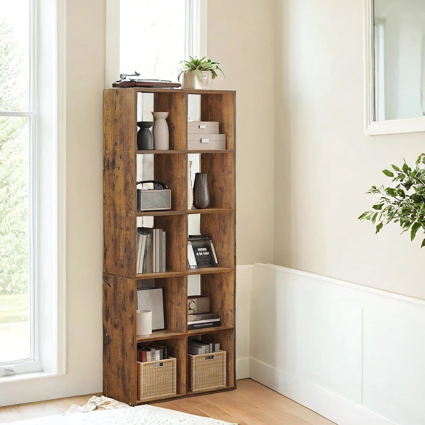10-Cube Shelving Unit - Engineered Wood - Rustic Brown - Multifunctional Room Divider